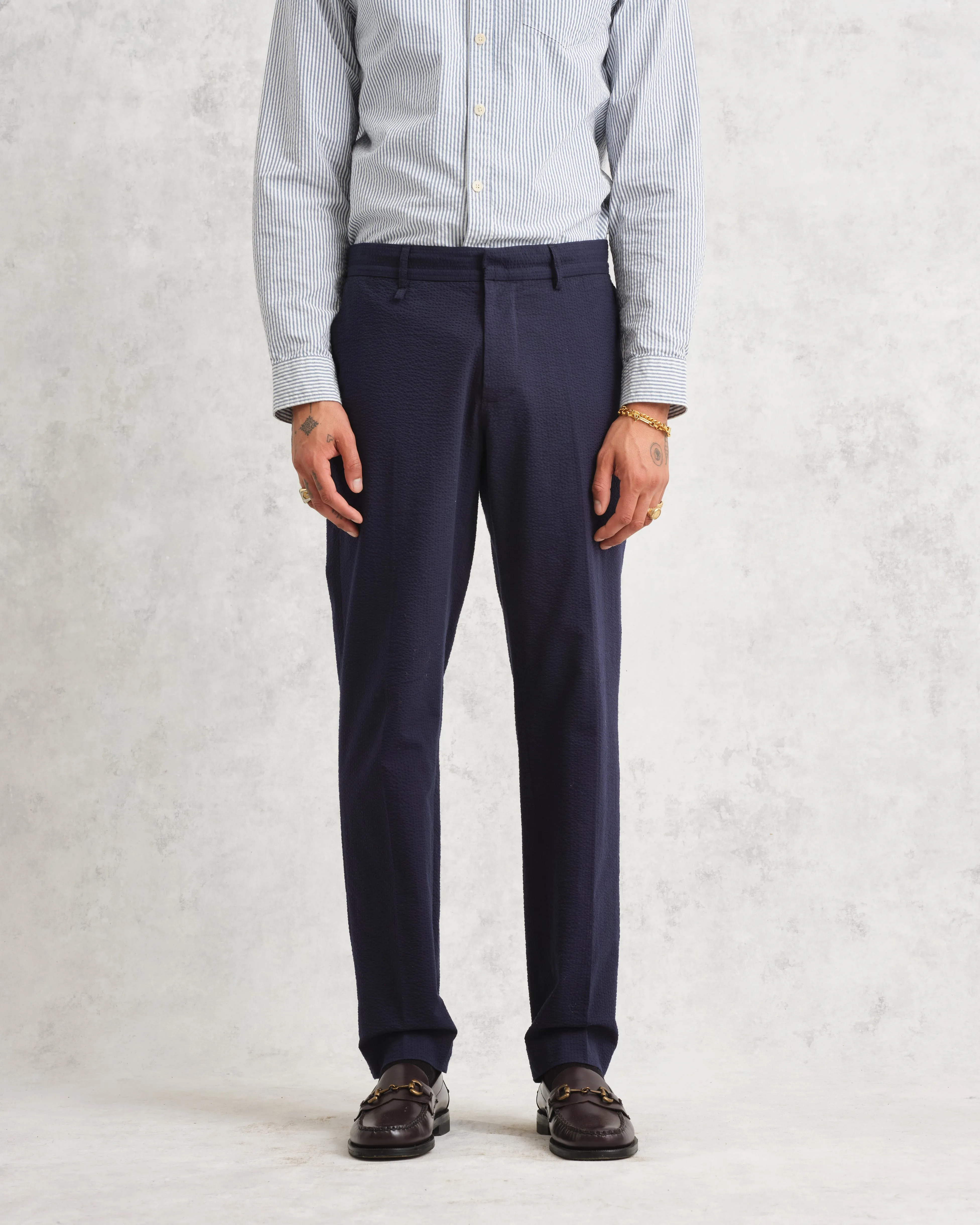 Alp Trousers Navy Seersucker sold by Wax London product image thumbnail 2