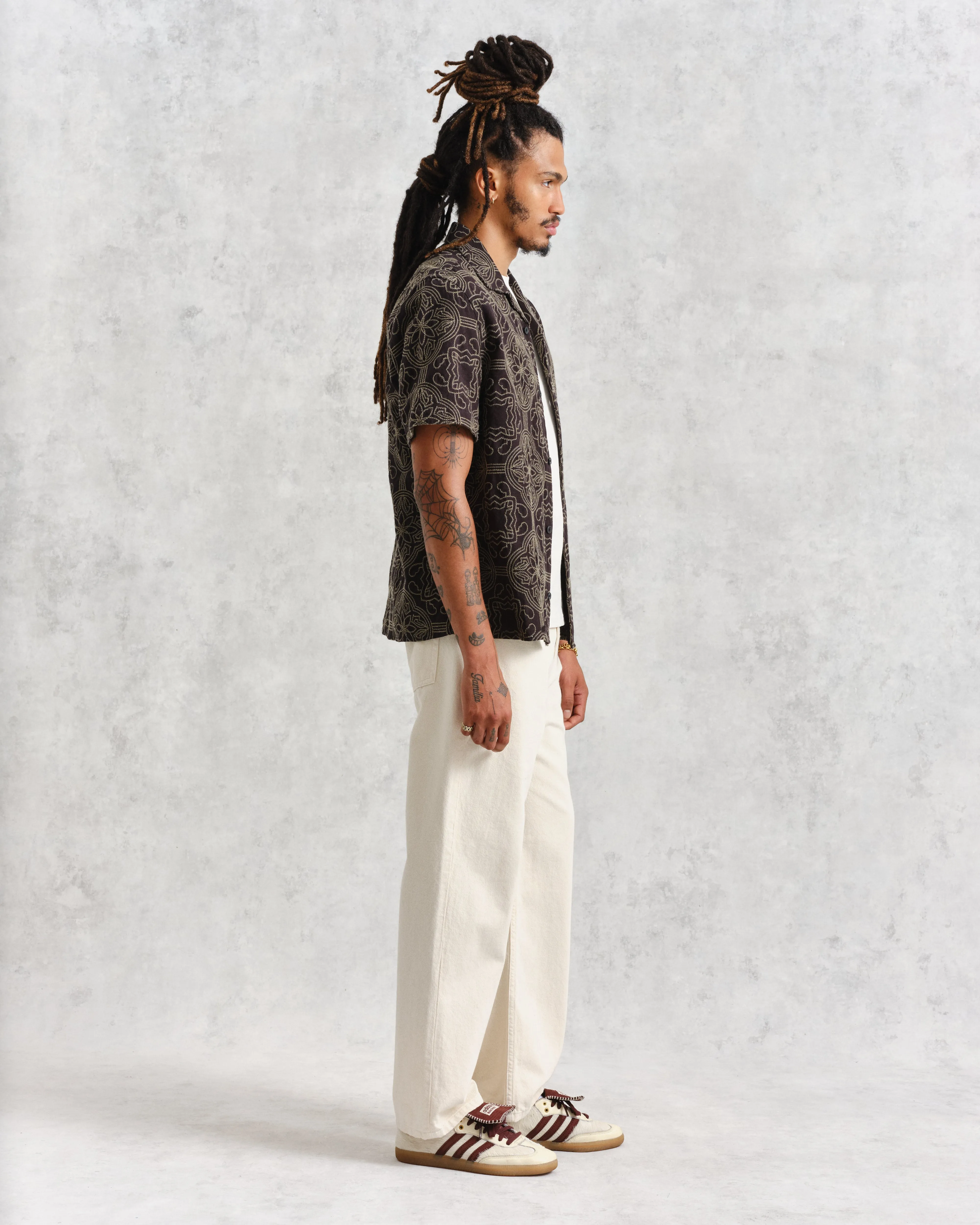 Didcot Shirt Black/Green Tile Stitch sold by Wax London product image thumbnail 5