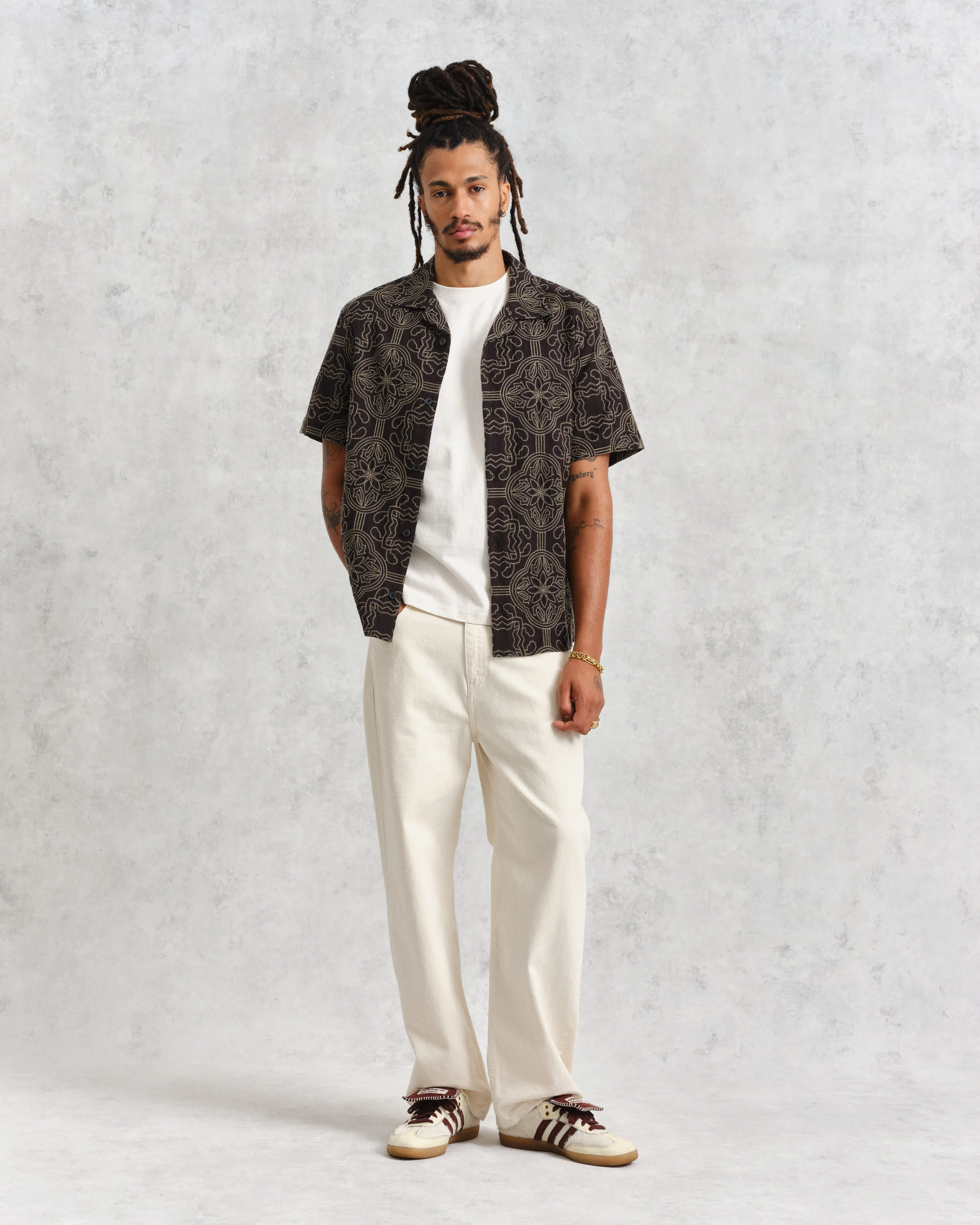 Didcot Shirt Black/Green Tile Stitch sold by Wax London product image thumbnail 4