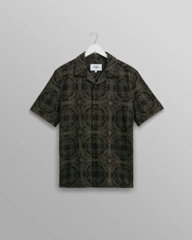 Didcot Shirt Black/Green Tile Stitch made by Wax London