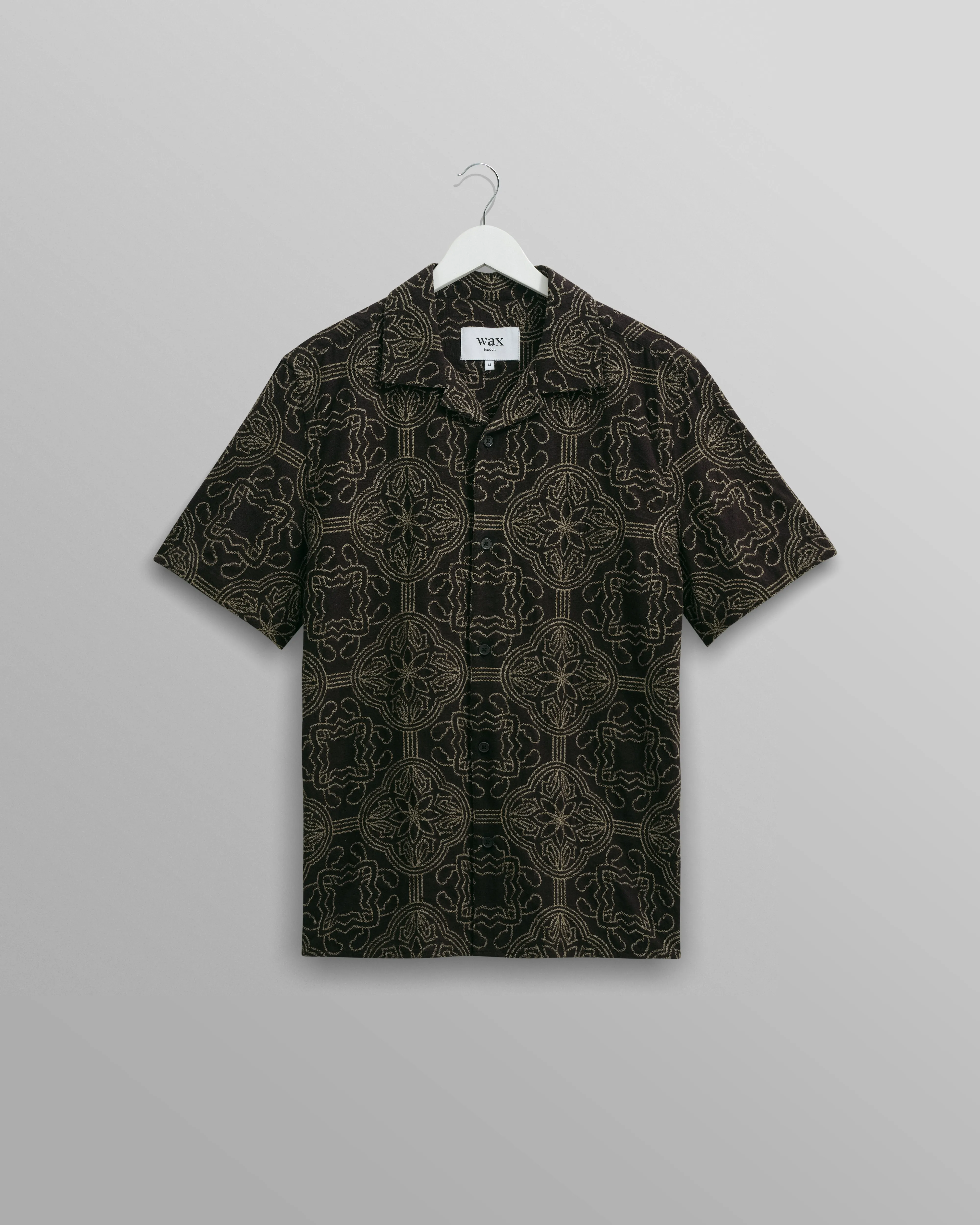 Didcot Shirt Black/Green Tile Stitch sold by Wax London