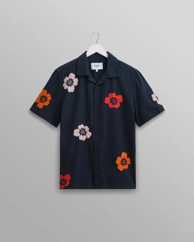 Didcot Shirt Navy Applique Floral sold by Wax London