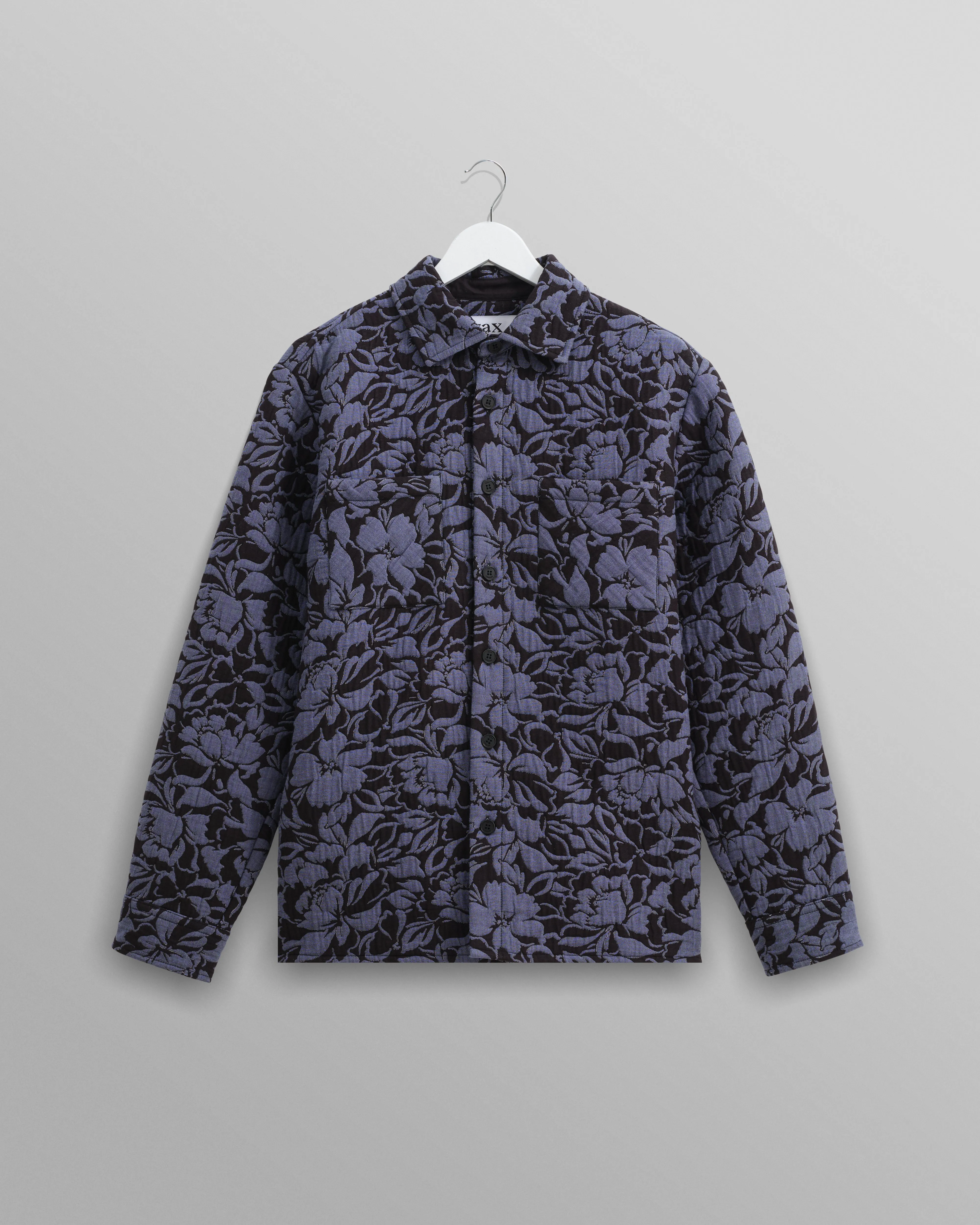 Otto Overshirt Black/Blue Floral Quilt sold by Wax London