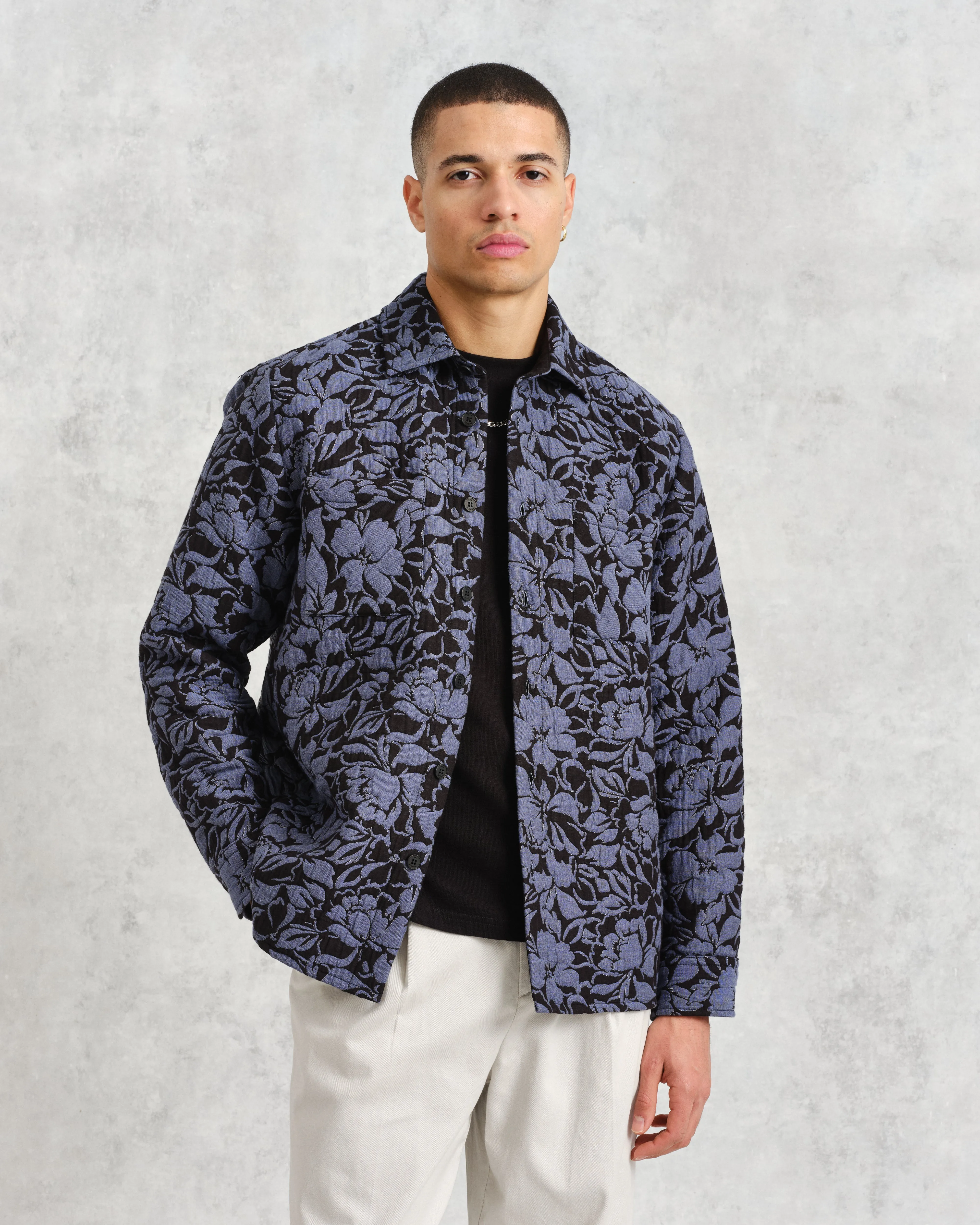 Otto Overshirt Black/Blue Floral Quilt sold by Wax London product image thumbnail 2