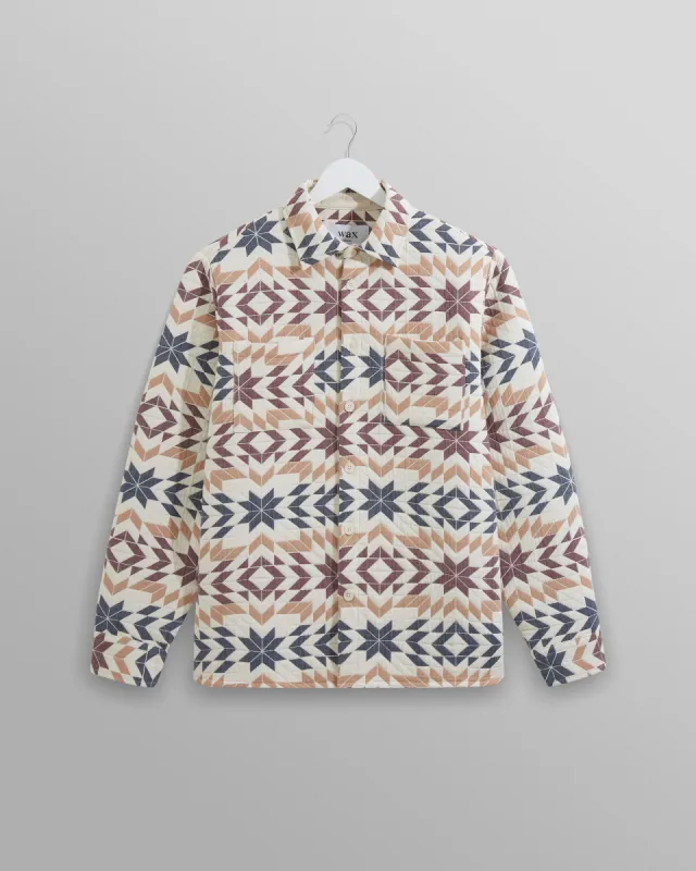 Whiting Overshirt Ecru/Burgundy Maze Jacquard sold by Wax London