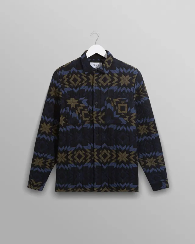 Whiting Overshirt Navy/Khaki Maze Jacquard sold by Wax London