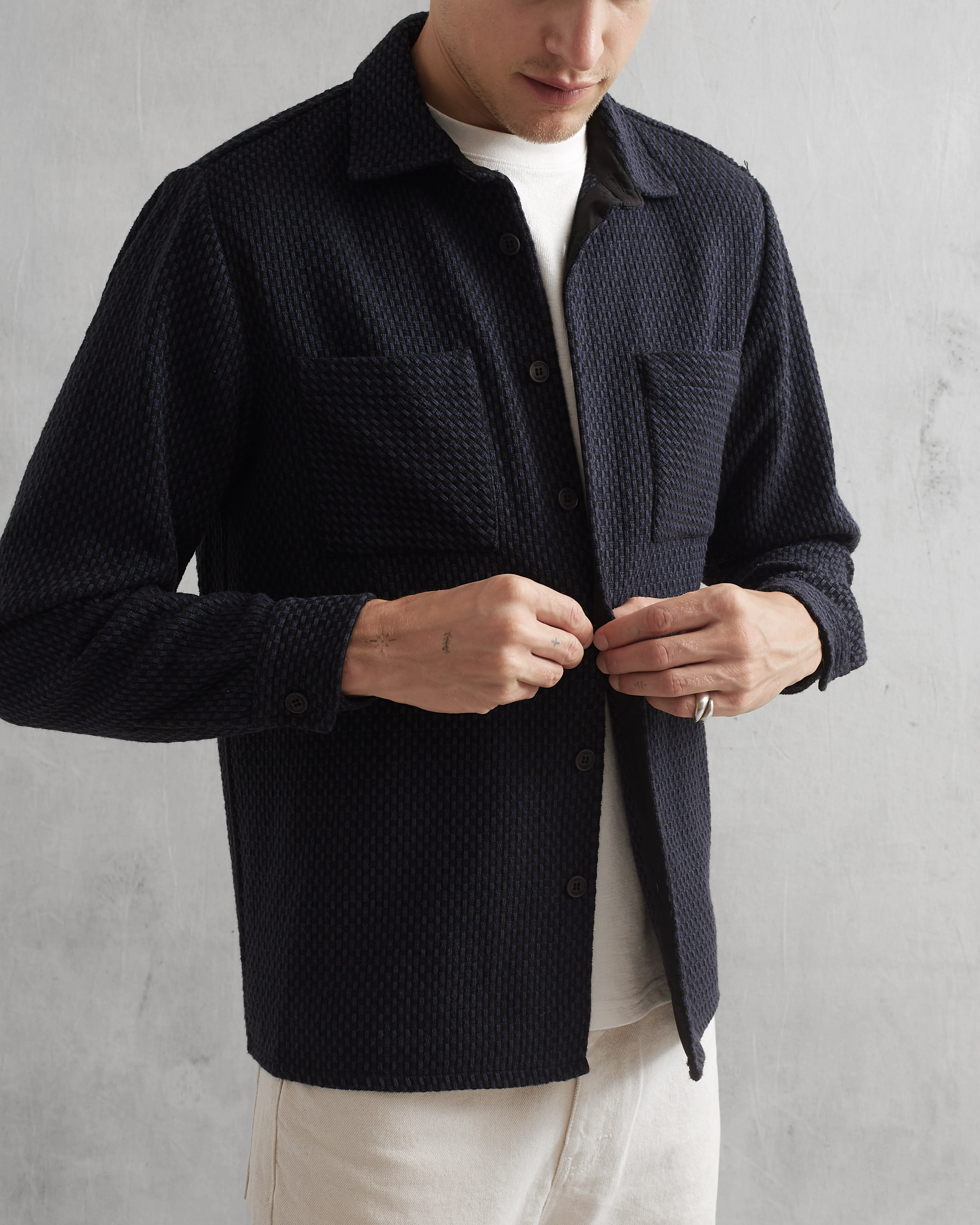 Whiting Overshirt Black/Navy Stepney sold by Wax London product image thumbnail 3