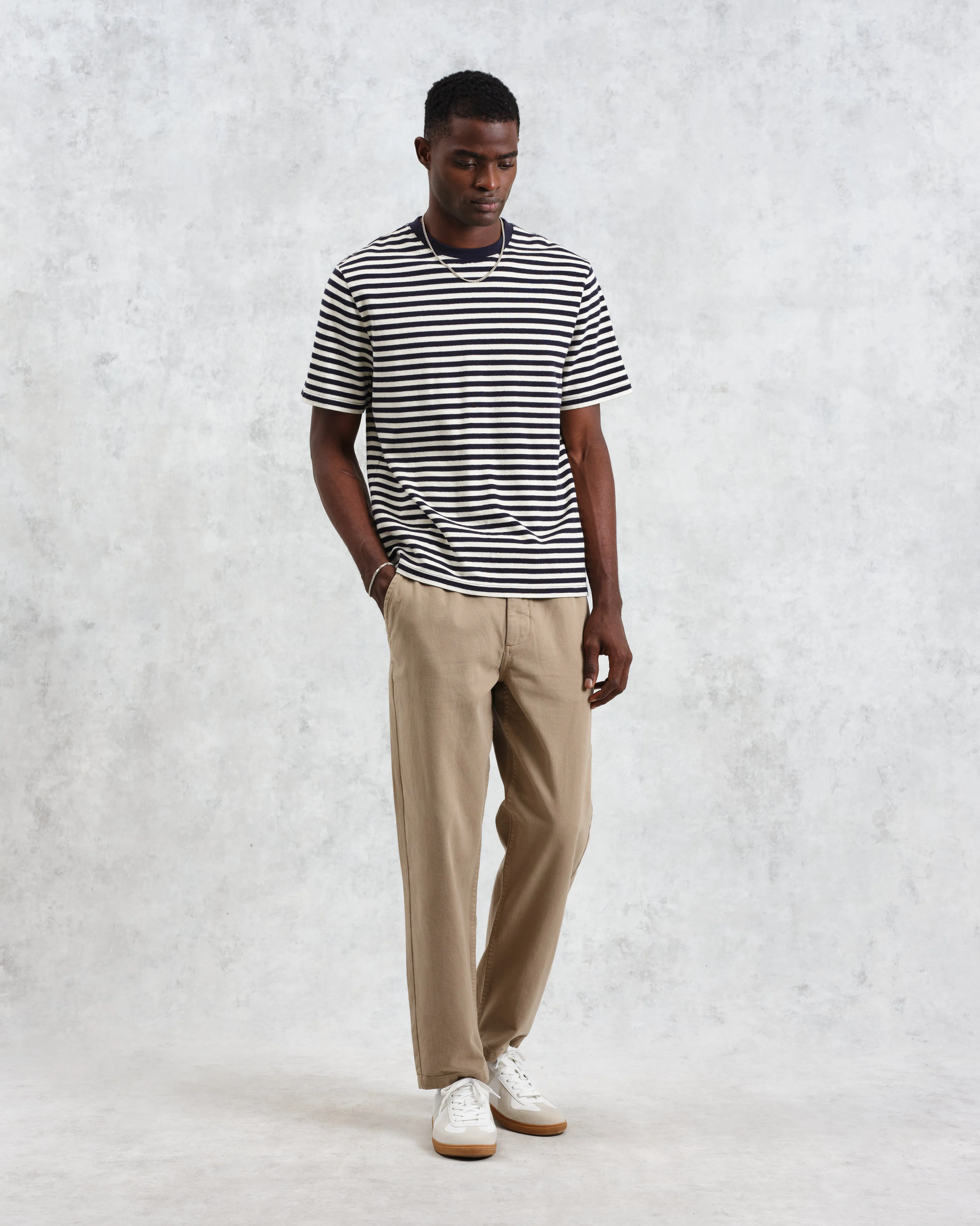 Dean - Navy/Ecru Striped Textured Organic Cotton T-Shirt sold by Wax London product image thumbnail 4