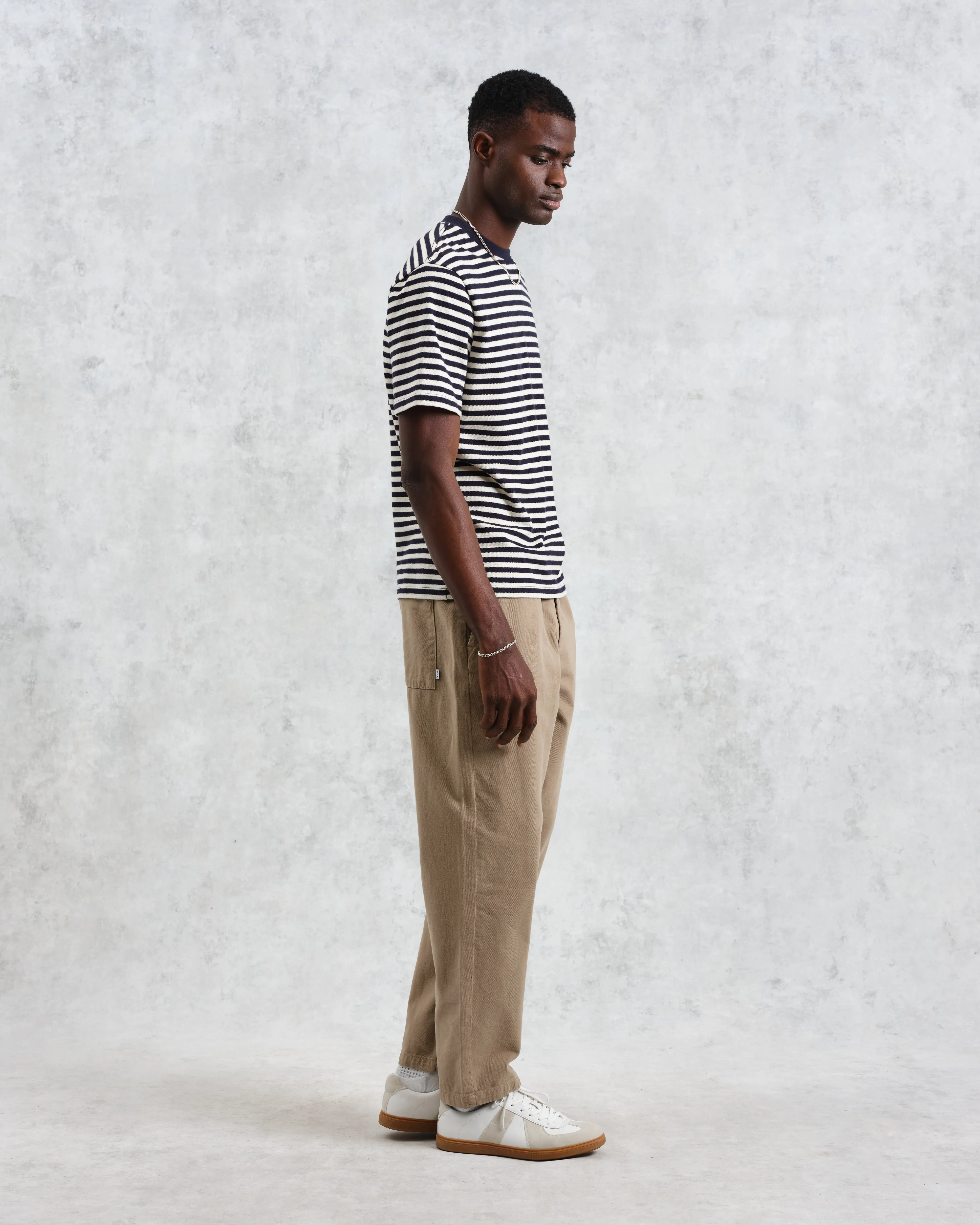 Dean - Navy/Ecru Striped Textured Organic Cotton T-Shirt sold by Wax London product image thumbnail 5