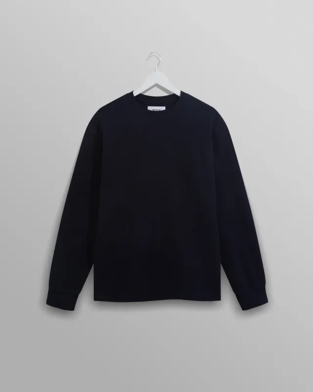 Hayden - Navy Textured Organic Cotton Long Sleeve T-Shirt made by Wax London