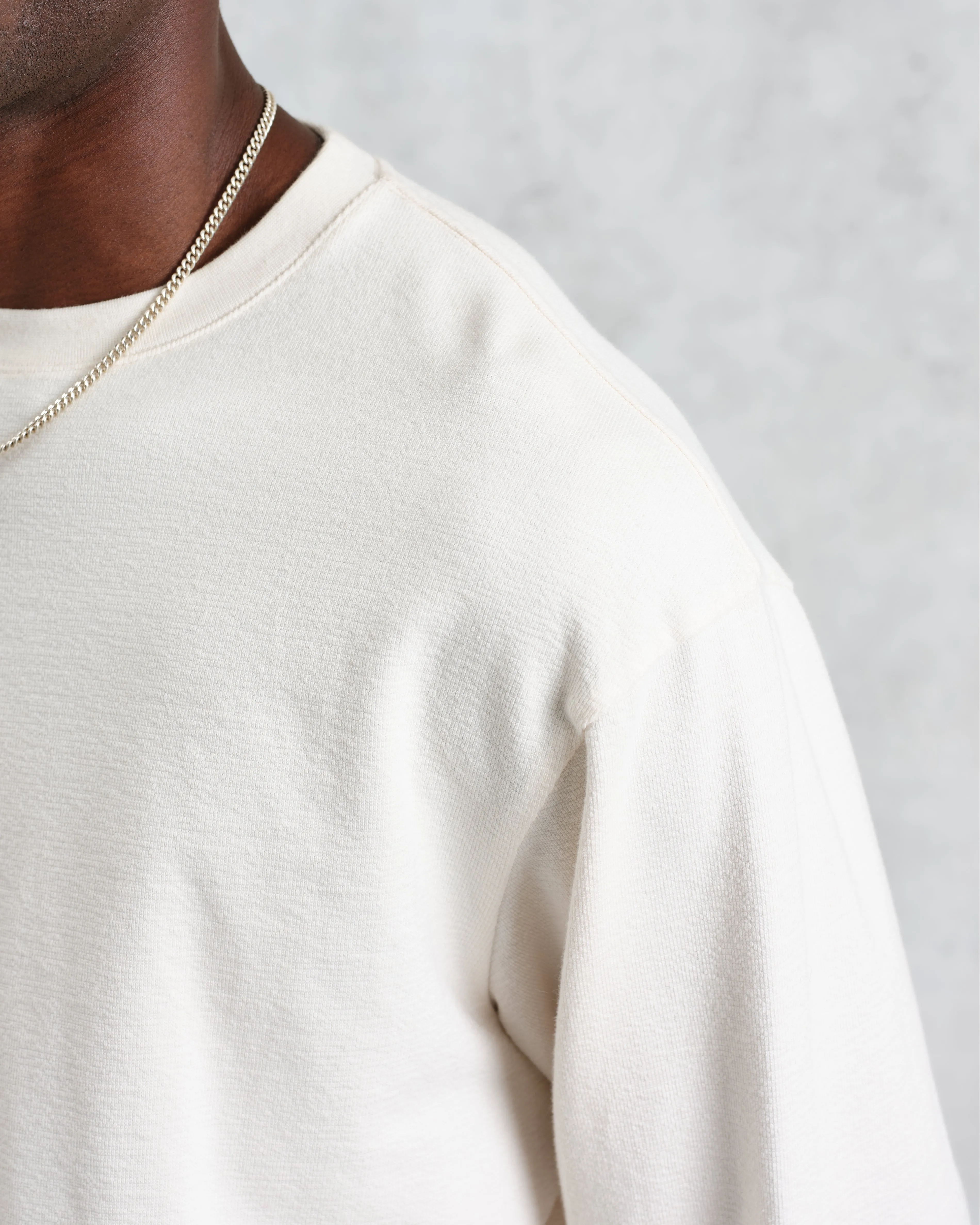Hayden - Ecru Textured Organic Cotton Long Sleeve T-Shirt sold by Wax London product image thumbnail 3