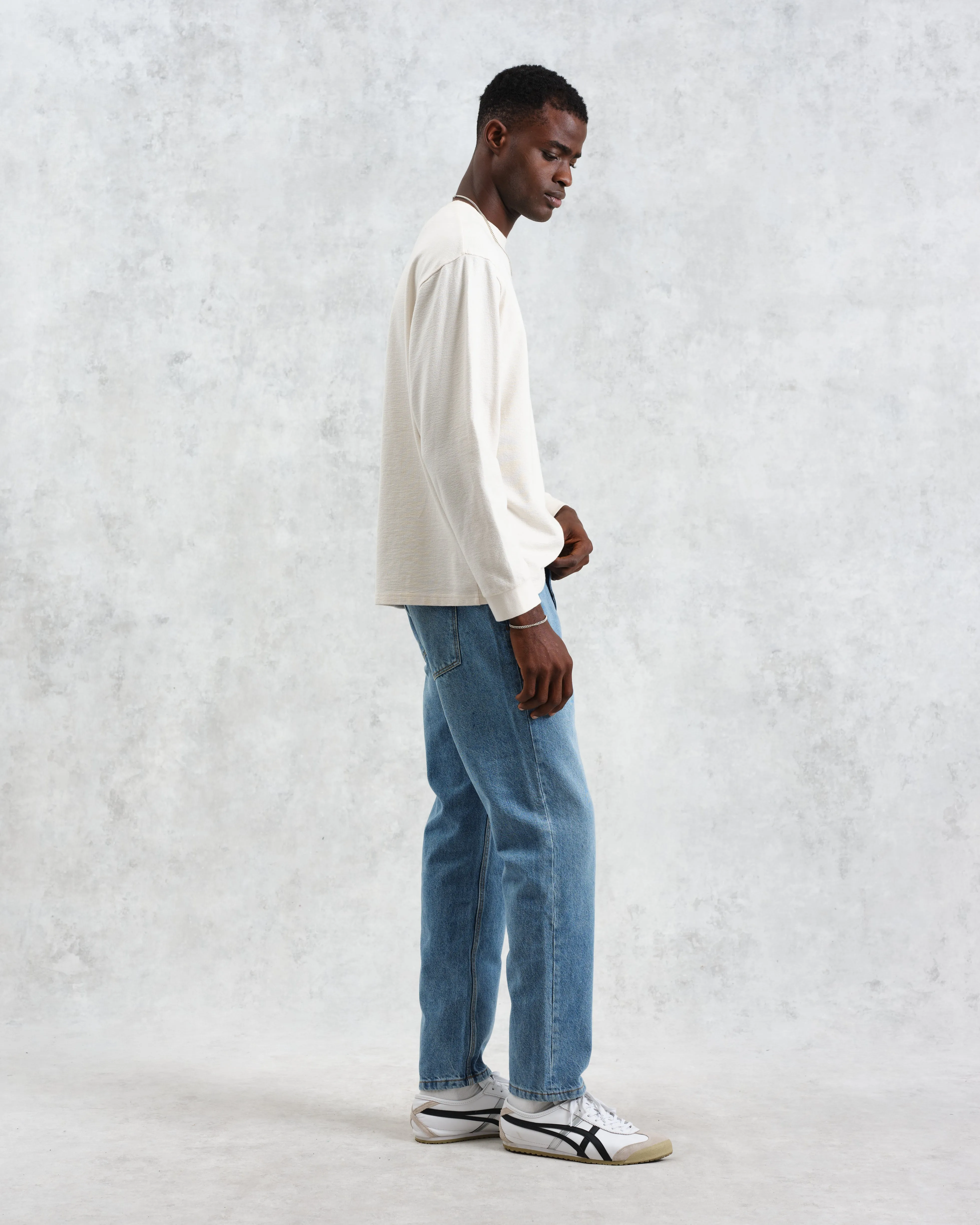 Hayden - Ecru Textured Organic Cotton Long Sleeve T-Shirt sold by Wax London product image thumbnail 5