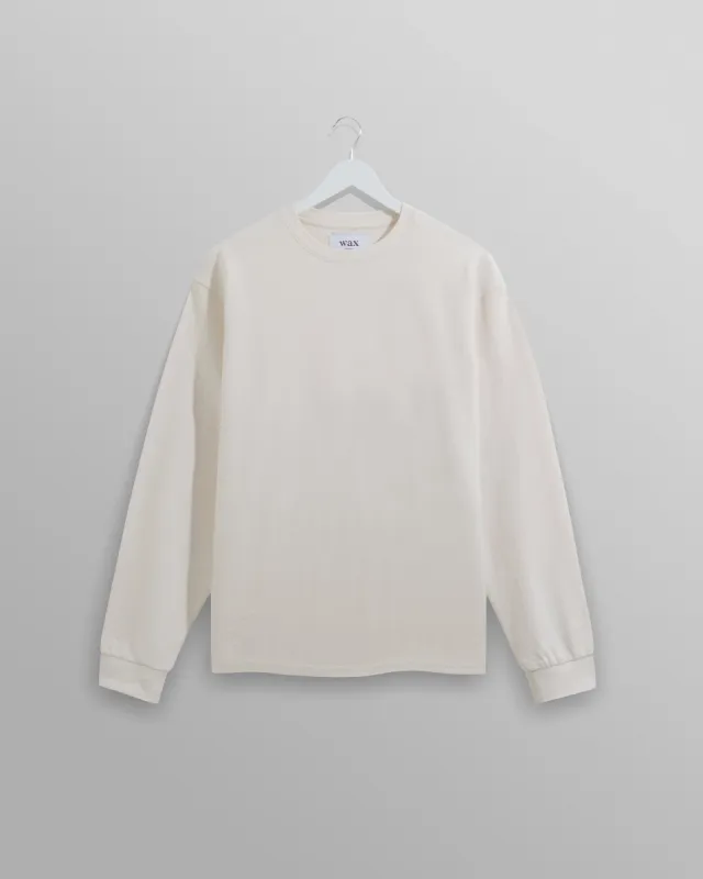 Hayden - Ecru Textured Organic Cotton Long Sleeve T-Shirt sold by Wax London
