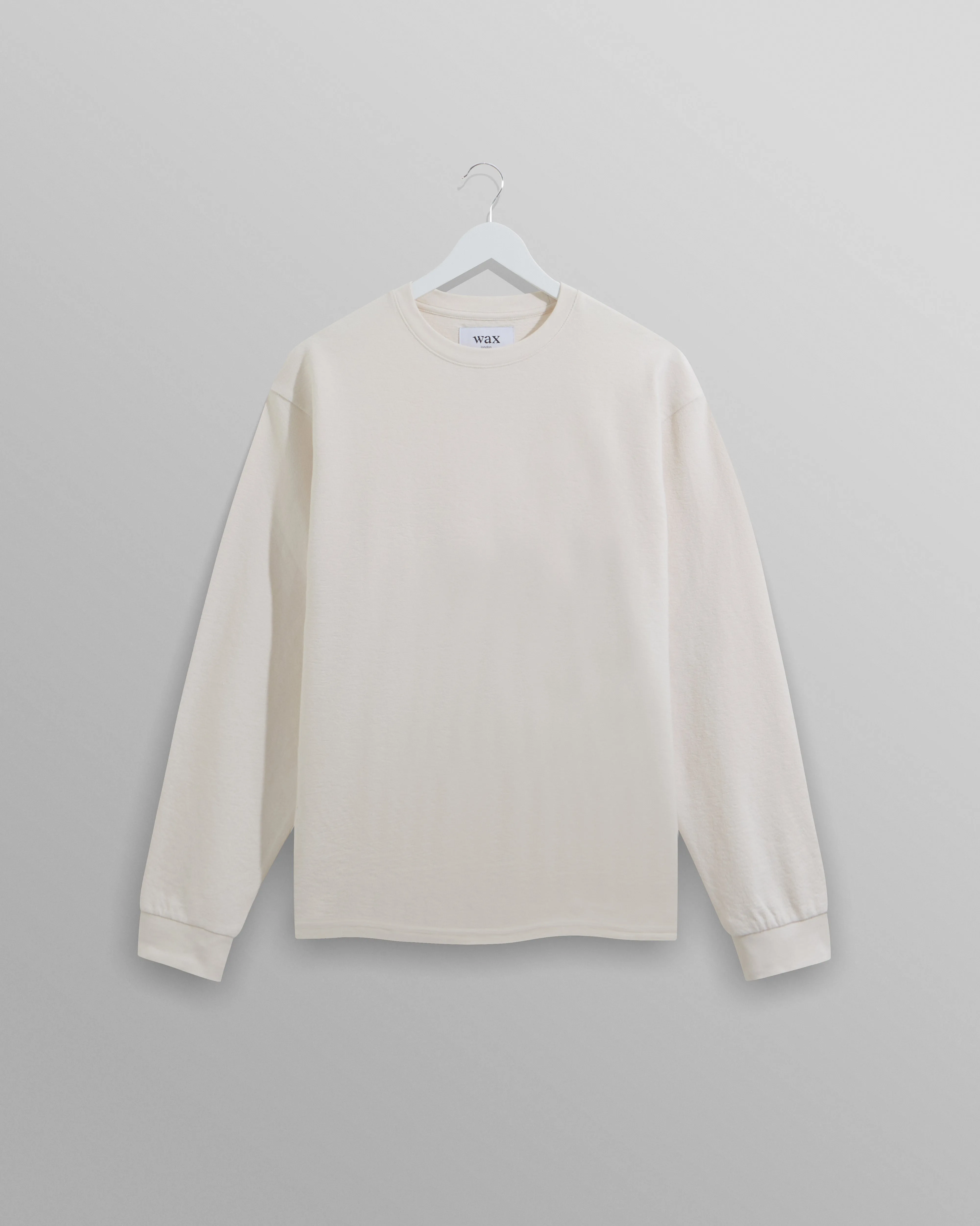Hayden - Ecru Textured Organic Cotton Long Sleeve T-Shirt sold by Wax London