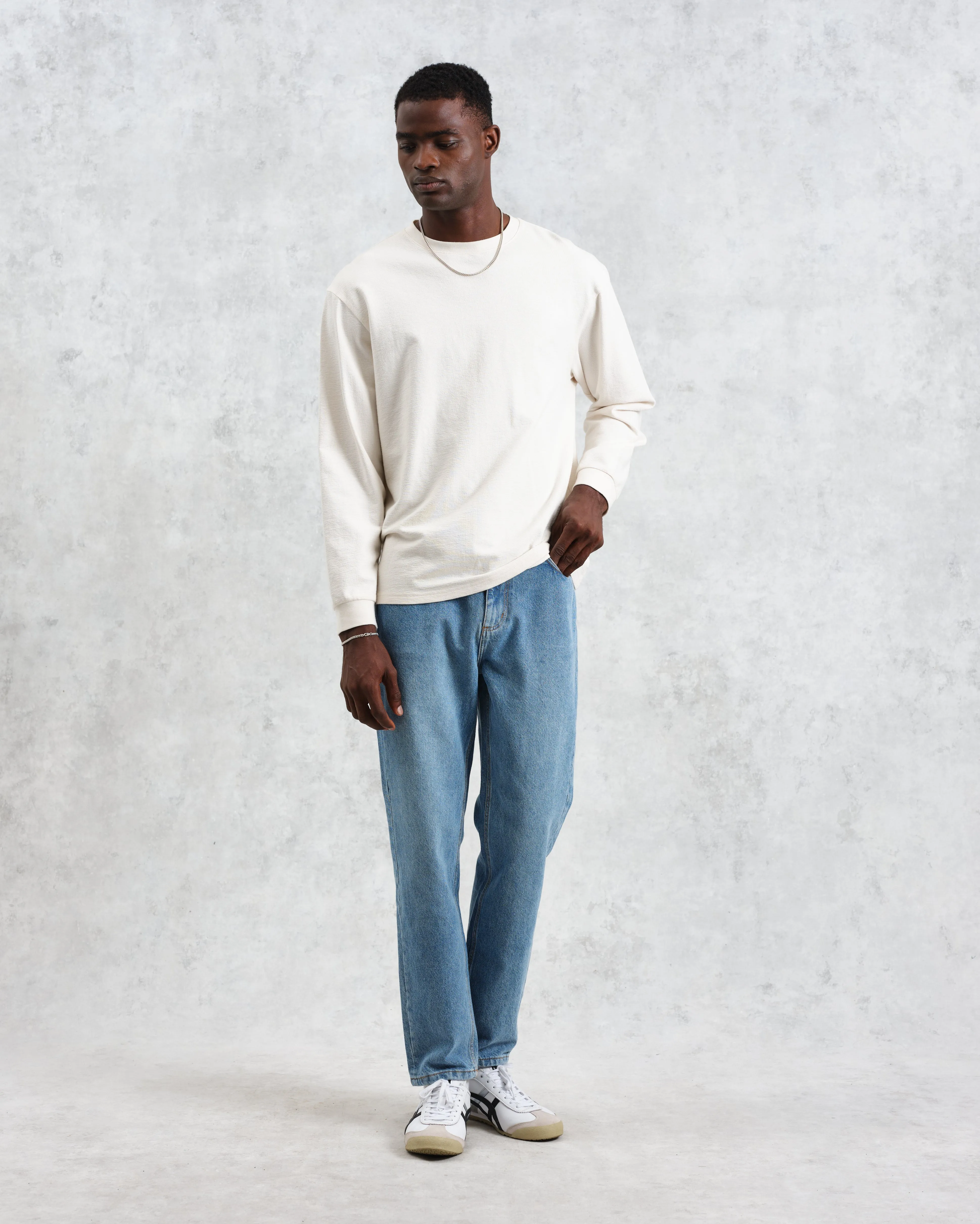 Hayden - Ecru Textured Organic Cotton Long Sleeve T-Shirt sold by Wax London product image thumbnail 4