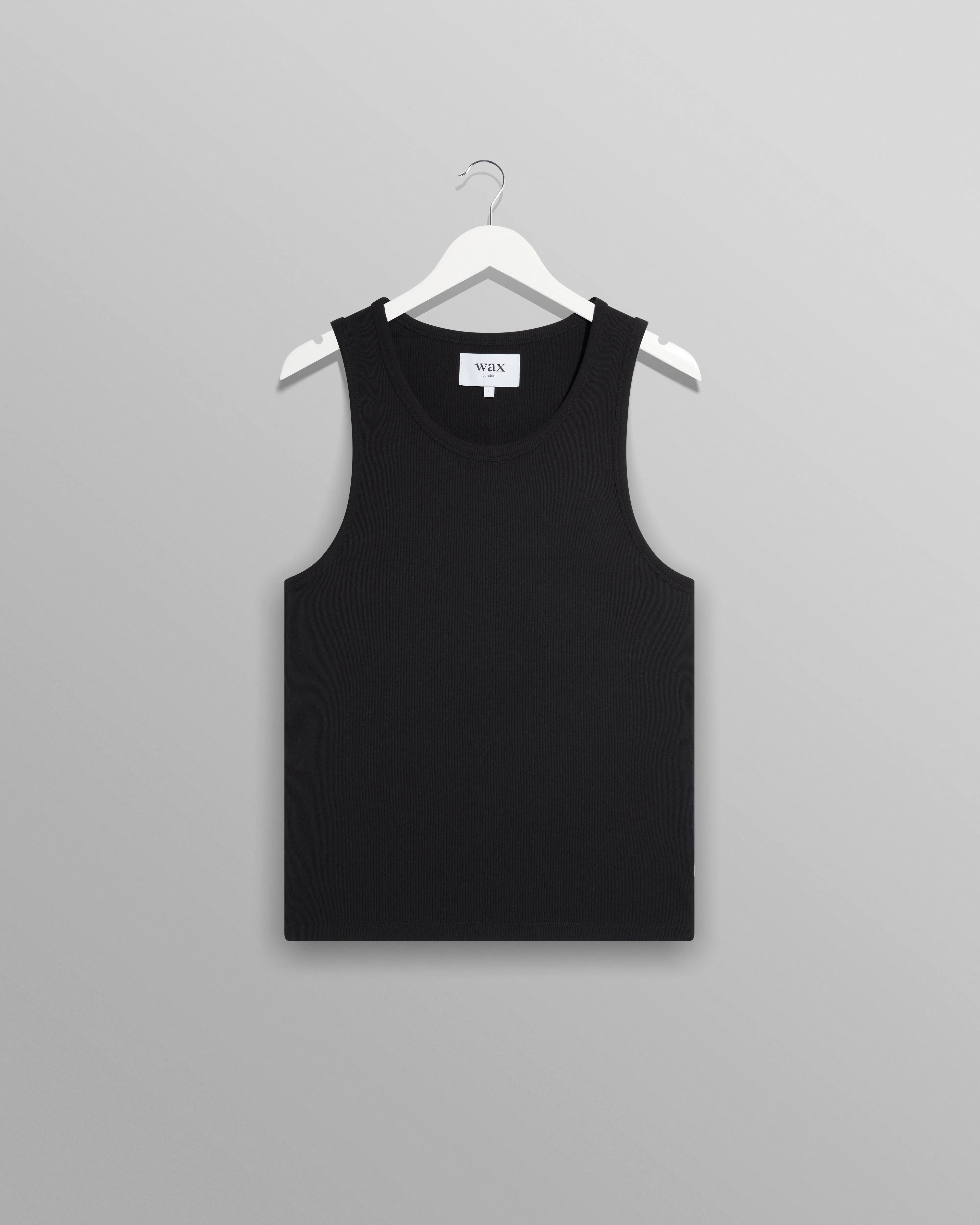 Montague - Black Ribbed Organic Cotton Vest sold by Wax London