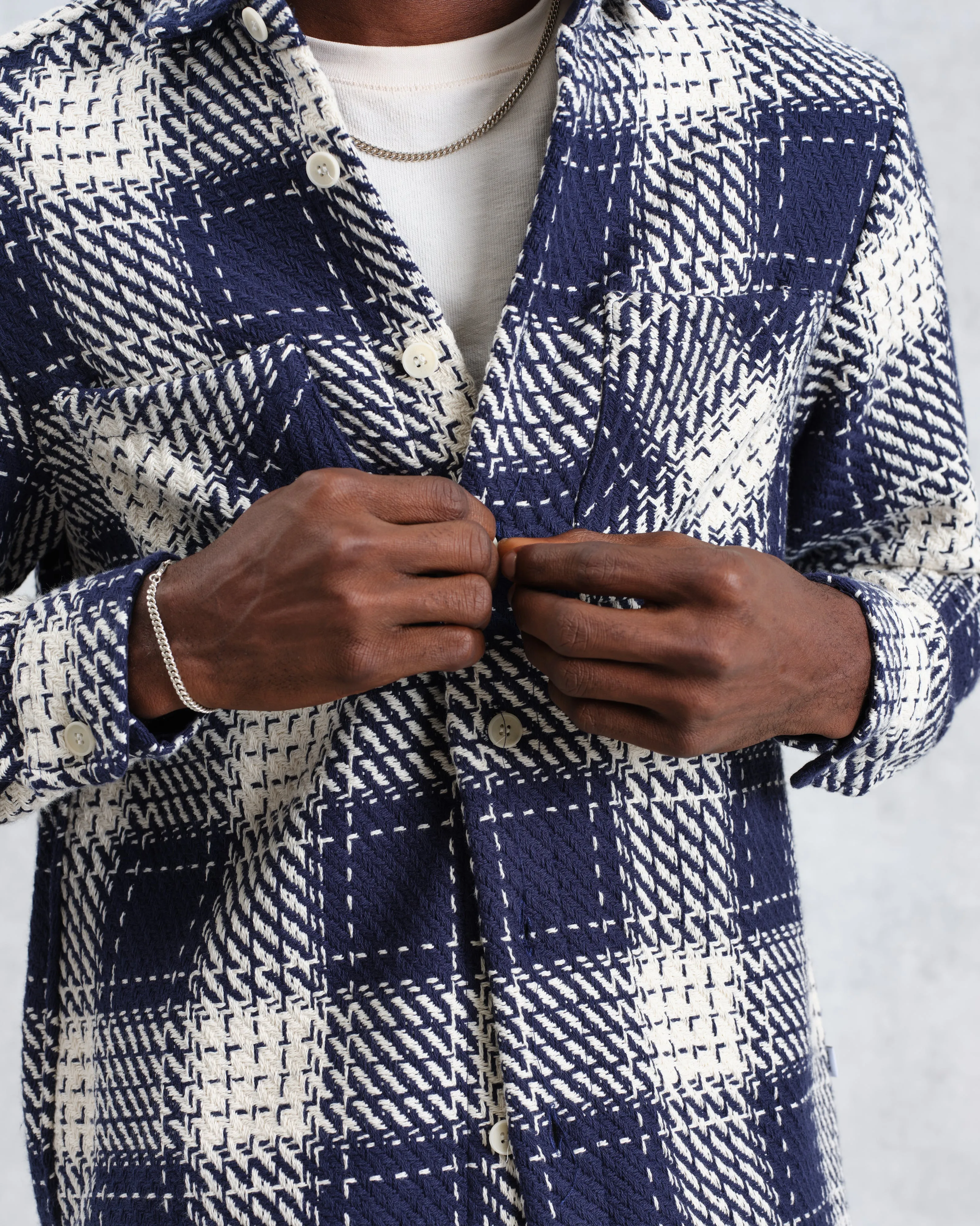 Whiting - Navy Marine Beatnik Overshirt sold by Wax London product image thumbnail 3