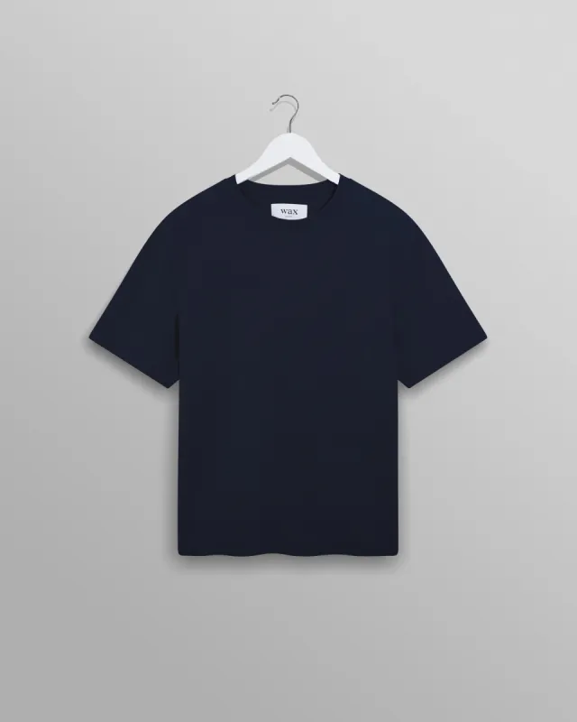 Dean - Navy Textured Organic Cotton T-Shirt sold by Wax London