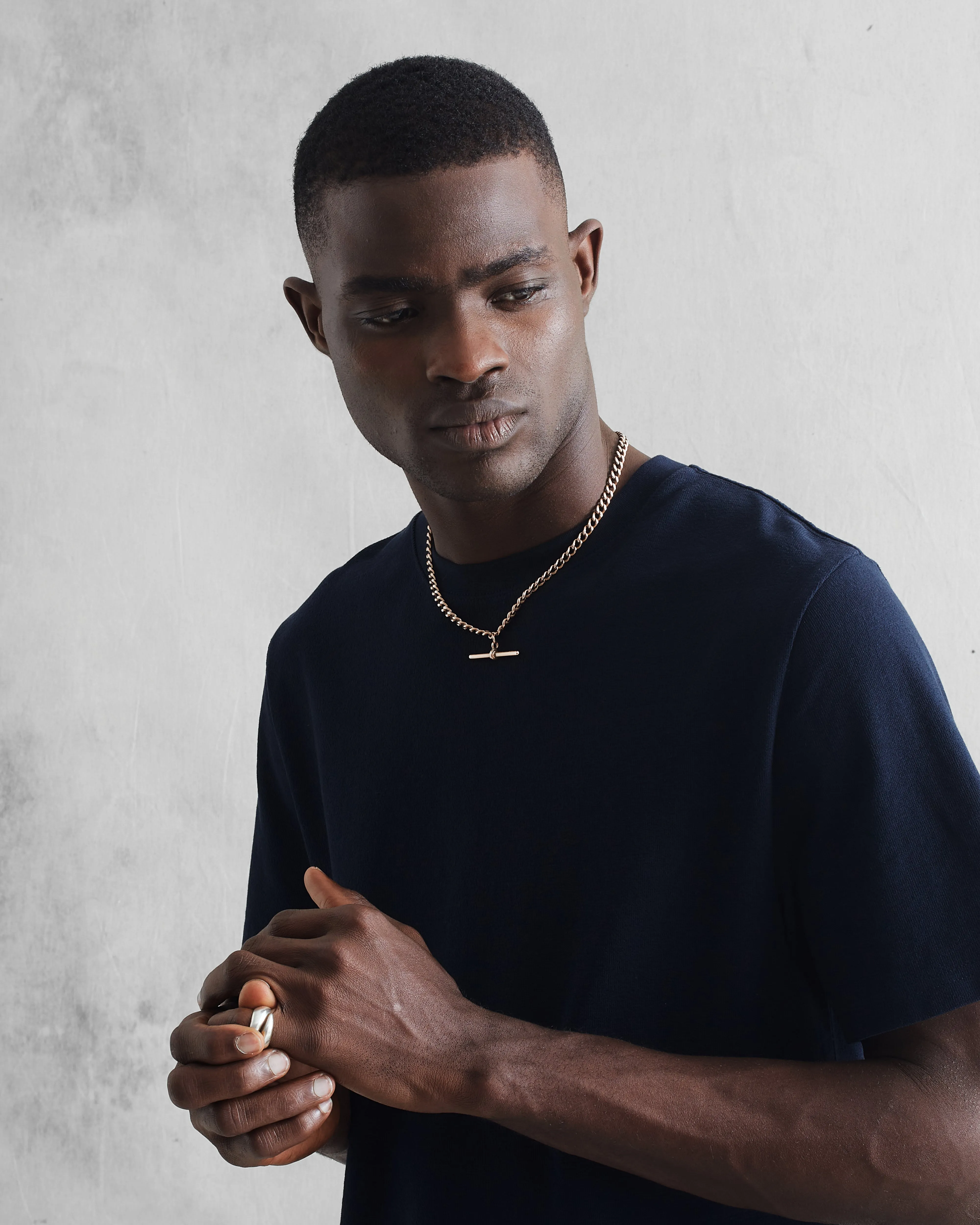 Dean - Navy Textured Organic Cotton T-Shirt sold by Wax London product image thumbnail 3