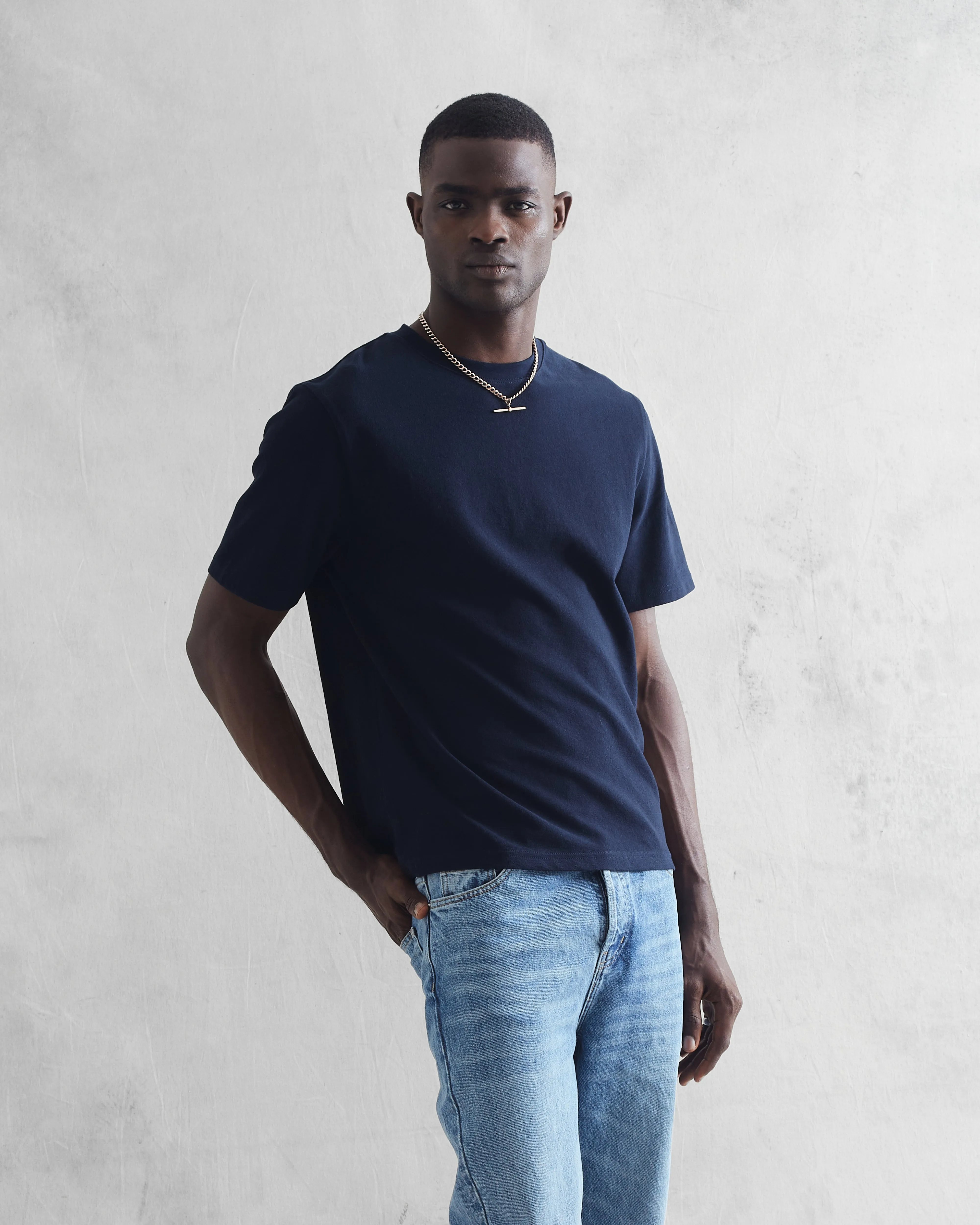 Dean - Navy Textured Organic Cotton T-Shirt sold by Wax London product image thumbnail 2
