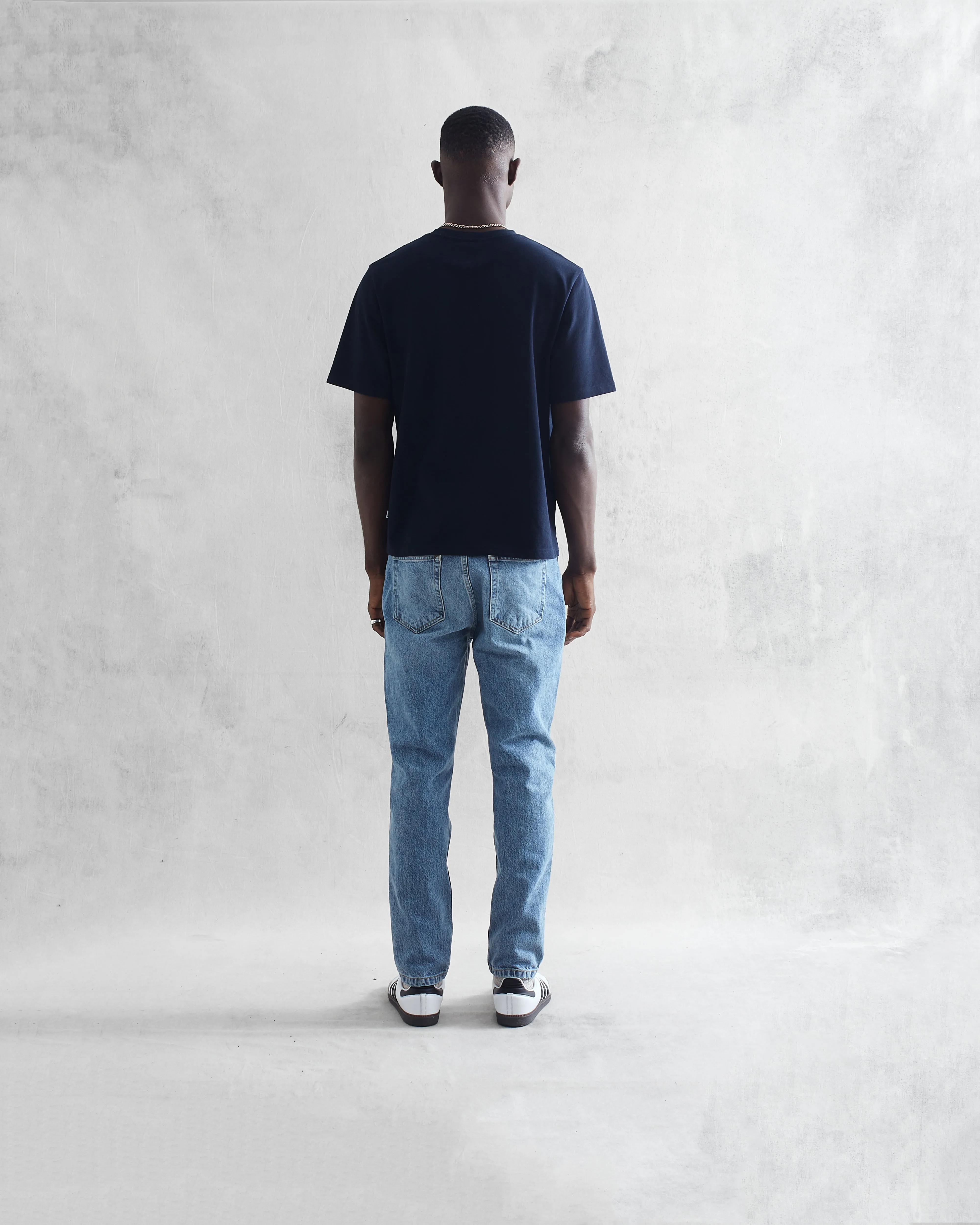 Dean - Navy Textured Organic Cotton T-Shirt sold by Wax London product image thumbnail 5