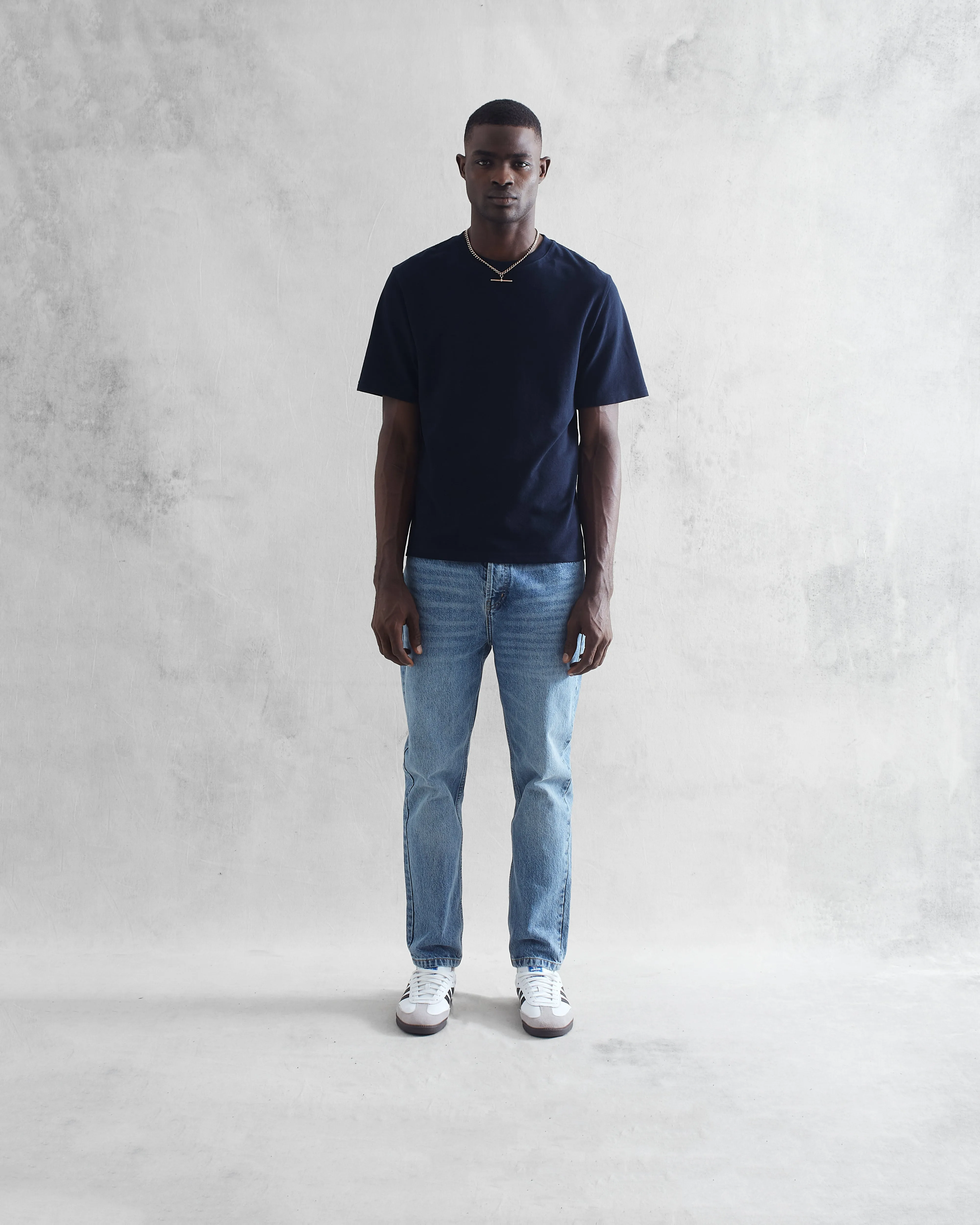 Dean - Navy Textured Organic Cotton T-Shirt sold by Wax London product image thumbnail 4