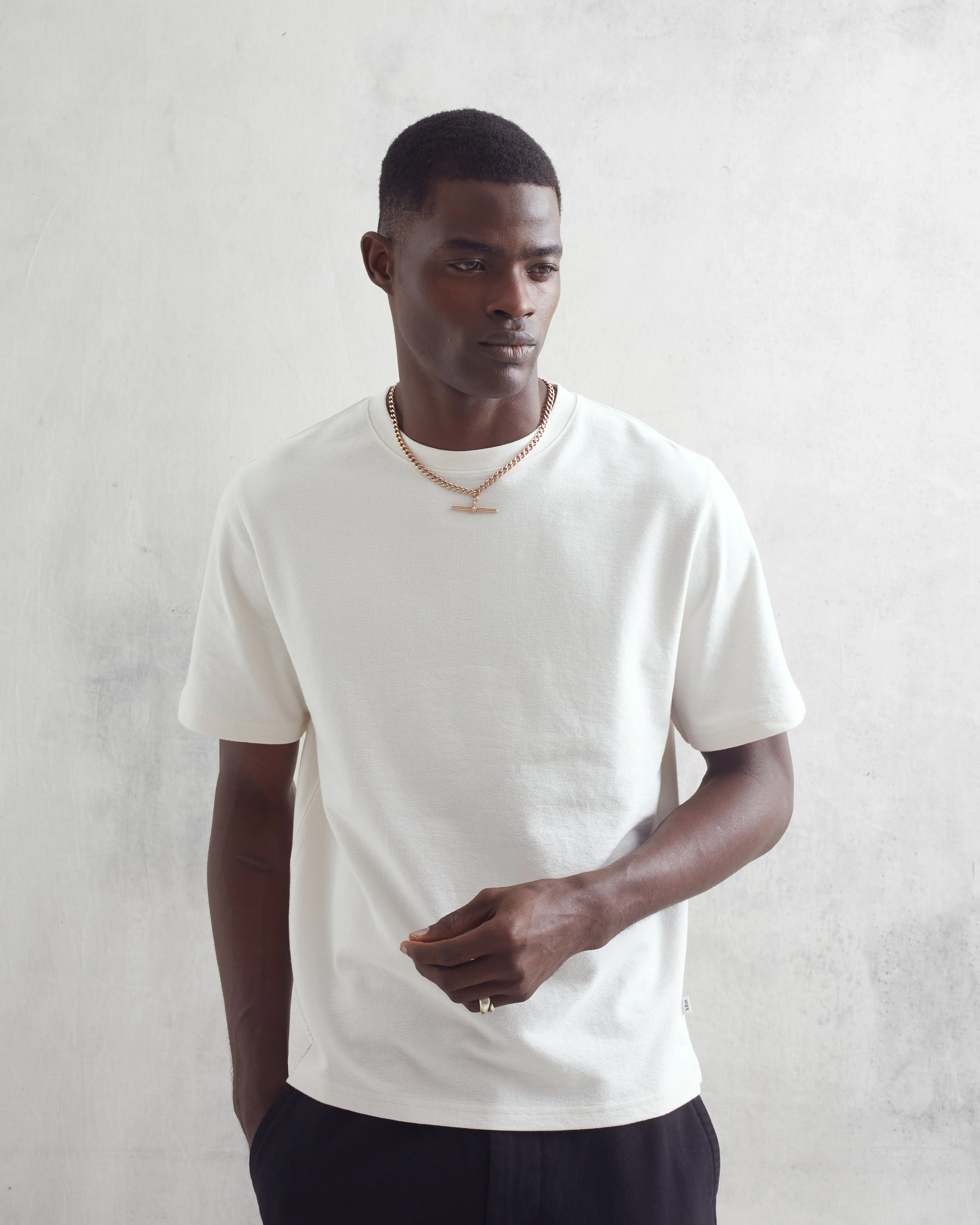 Dean - Ecru Textured Organic Cotton T-Shirt sold by Wax London product image thumbnail 2
