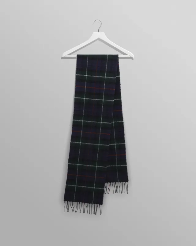 Eden - Navy And Green Check Merino Wool Scarf made by Wax London