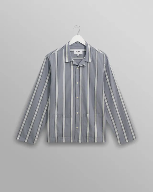 Ripley - Blue And Ecru Oxford Stripe Lounge Shirt sold by Wax London