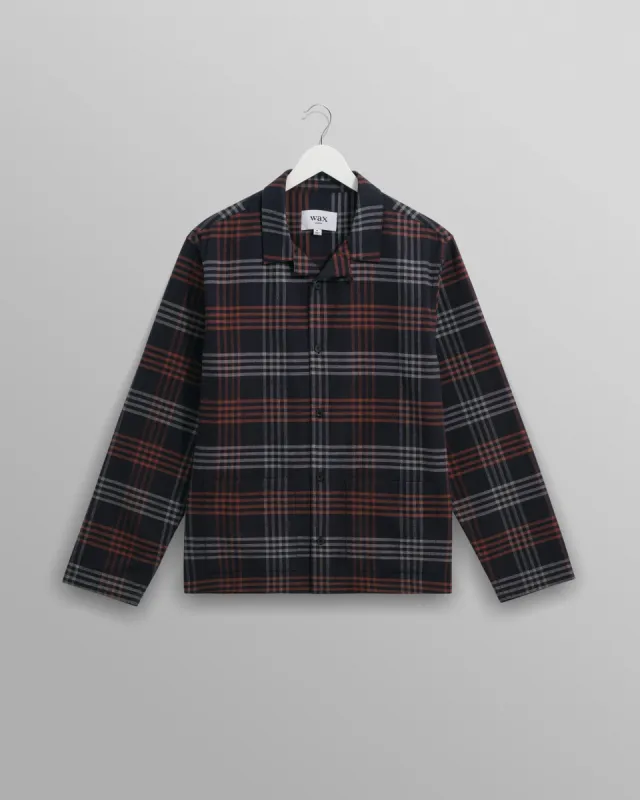 Ripley - Navy And Orange Check Flannel Lounge Shirt sold by Wax London