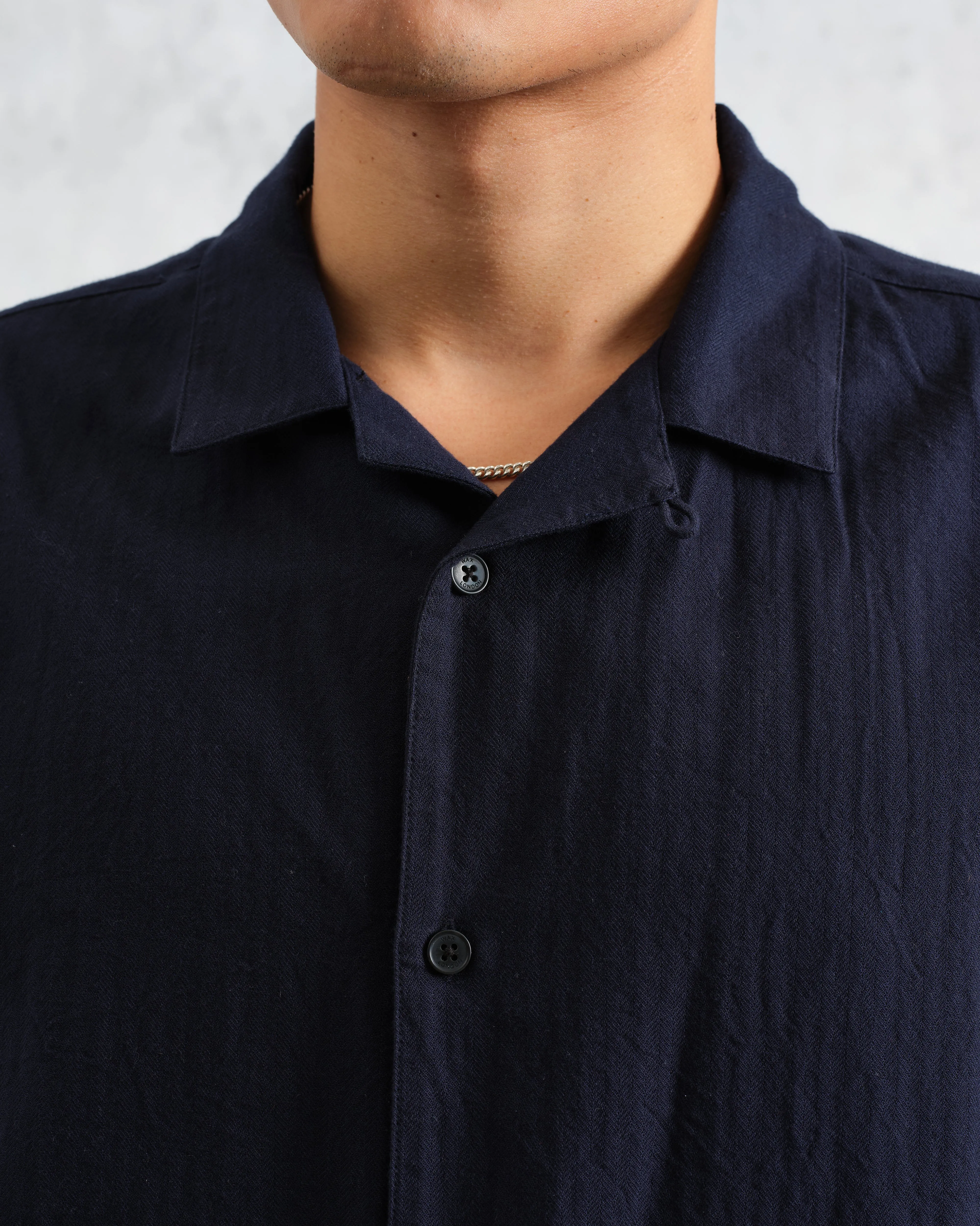 Ripley - Navy Brushed Herringbone Lounge Shirt sold by Wax London product image thumbnail 3