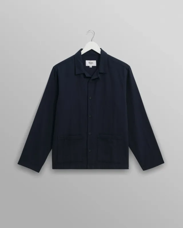 Ripley - Navy Brushed Herringbone Lounge Shirt sold by Wax London