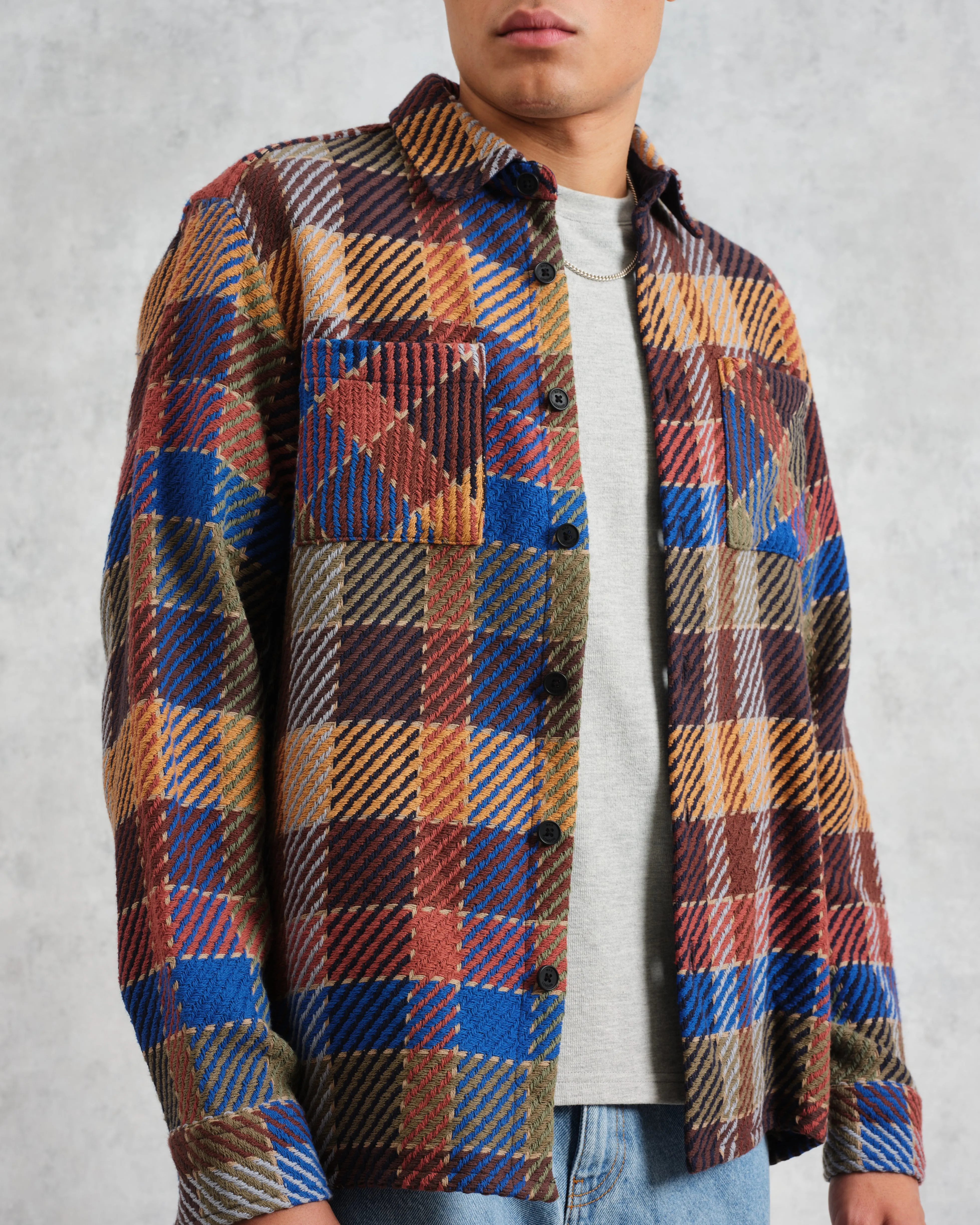 Whiting - Burgundy And Blue Pike Check Overshirt sold by Wax London product image thumbnail 3