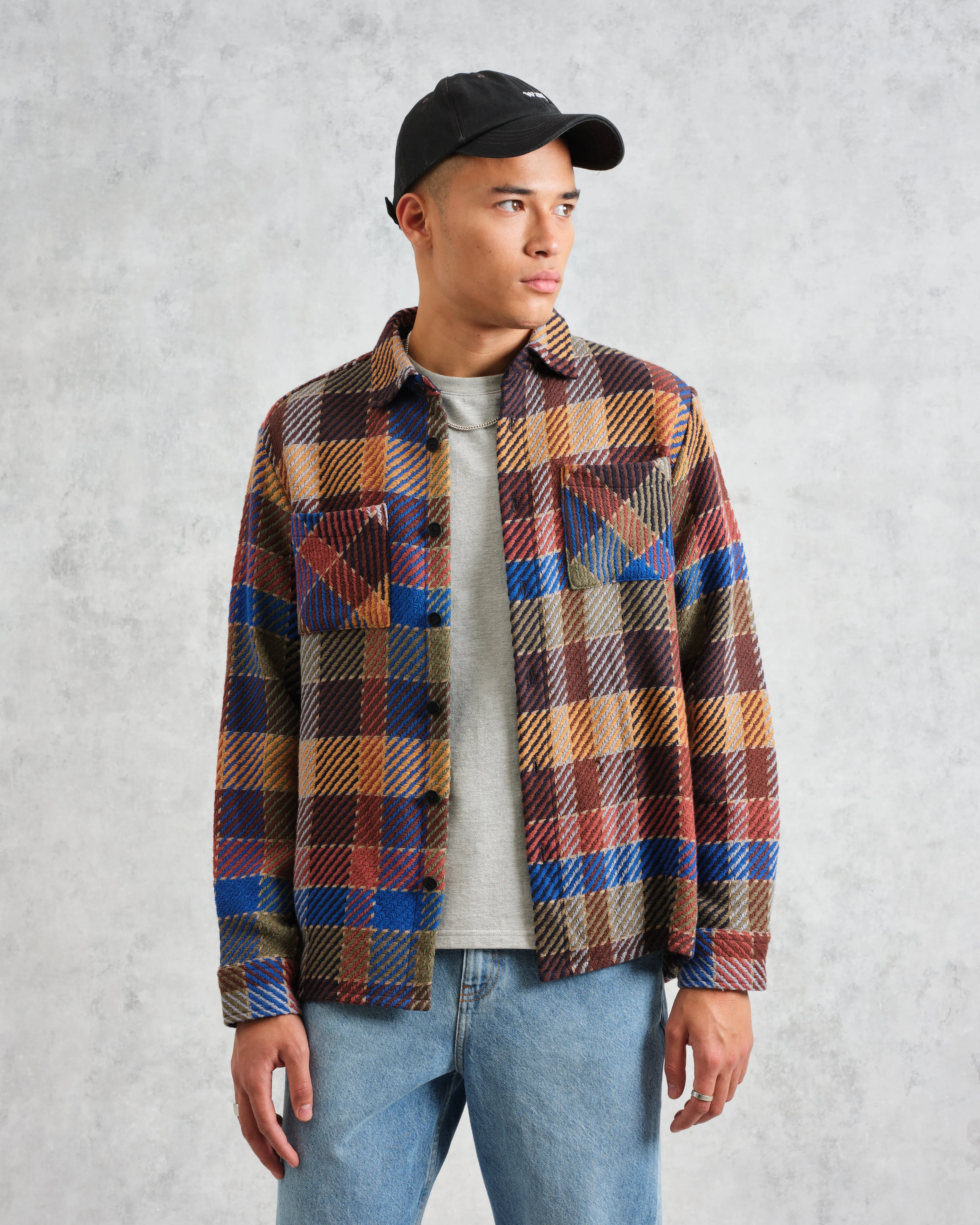 Whiting - Burgundy And Blue Pike Check Overshirt sold by Wax London product image thumbnail 2