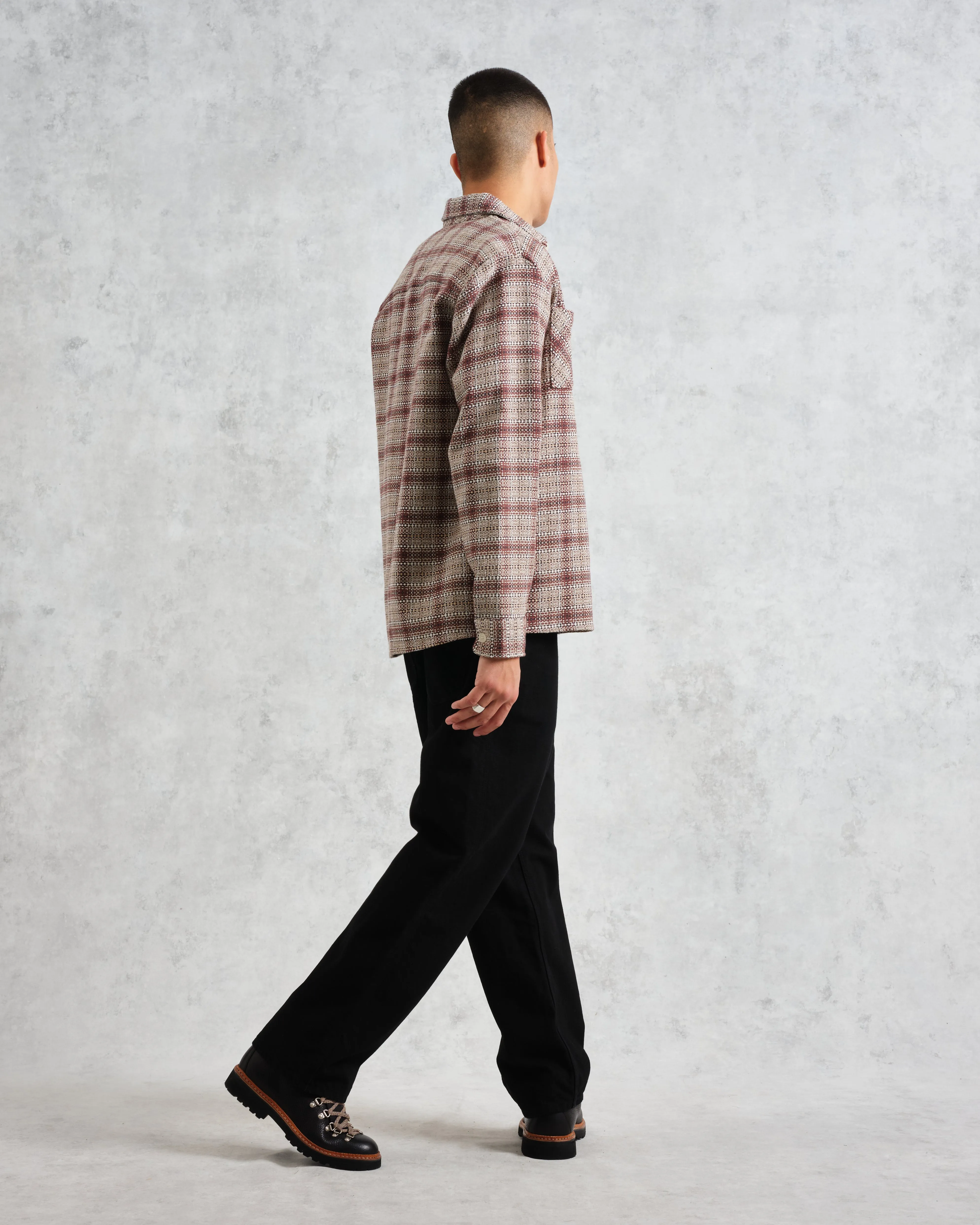 Whiting - Ecru And Burgundy Basket Check Overshirt sold by Wax London product image thumbnail 5