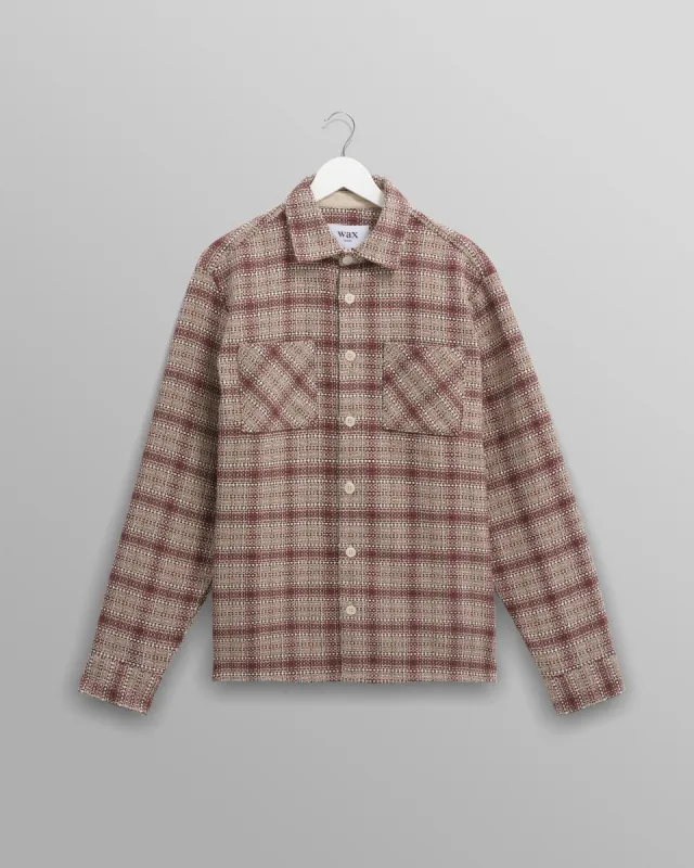 Whiting - Ecru And Burgundy Basket Check Overshirt sold by Wax London