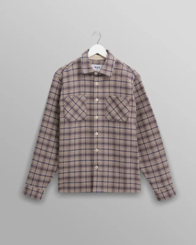 Whiting - Ecru And Blue Basket Check Overshirt sold by Wax London