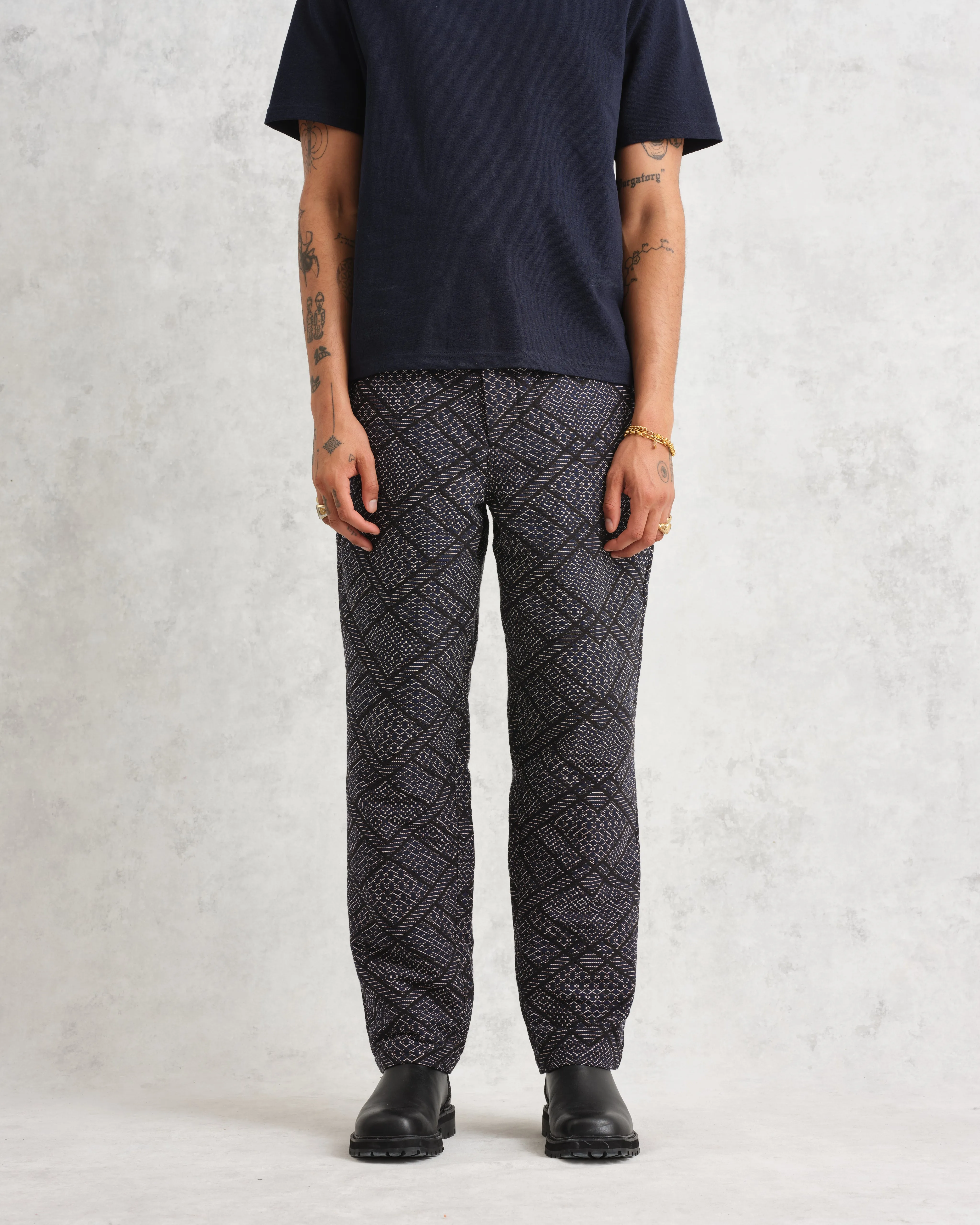 Kurt - Navy Diamond Stitch Jacquard Trousers sold by Wax London product image thumbnail 2