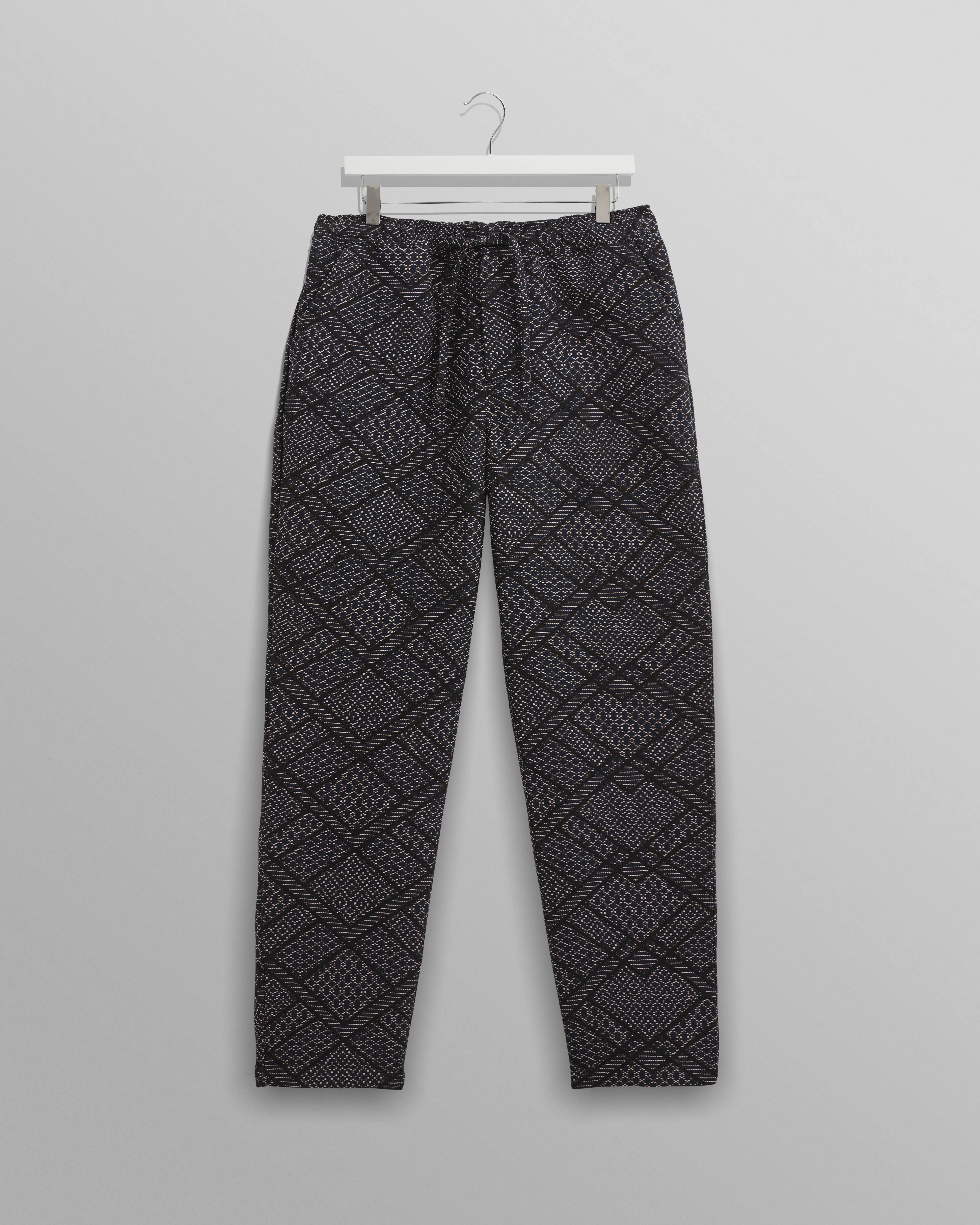 Kurt - Navy Diamond Stitch Jacquard Trousers sold by Wax London
