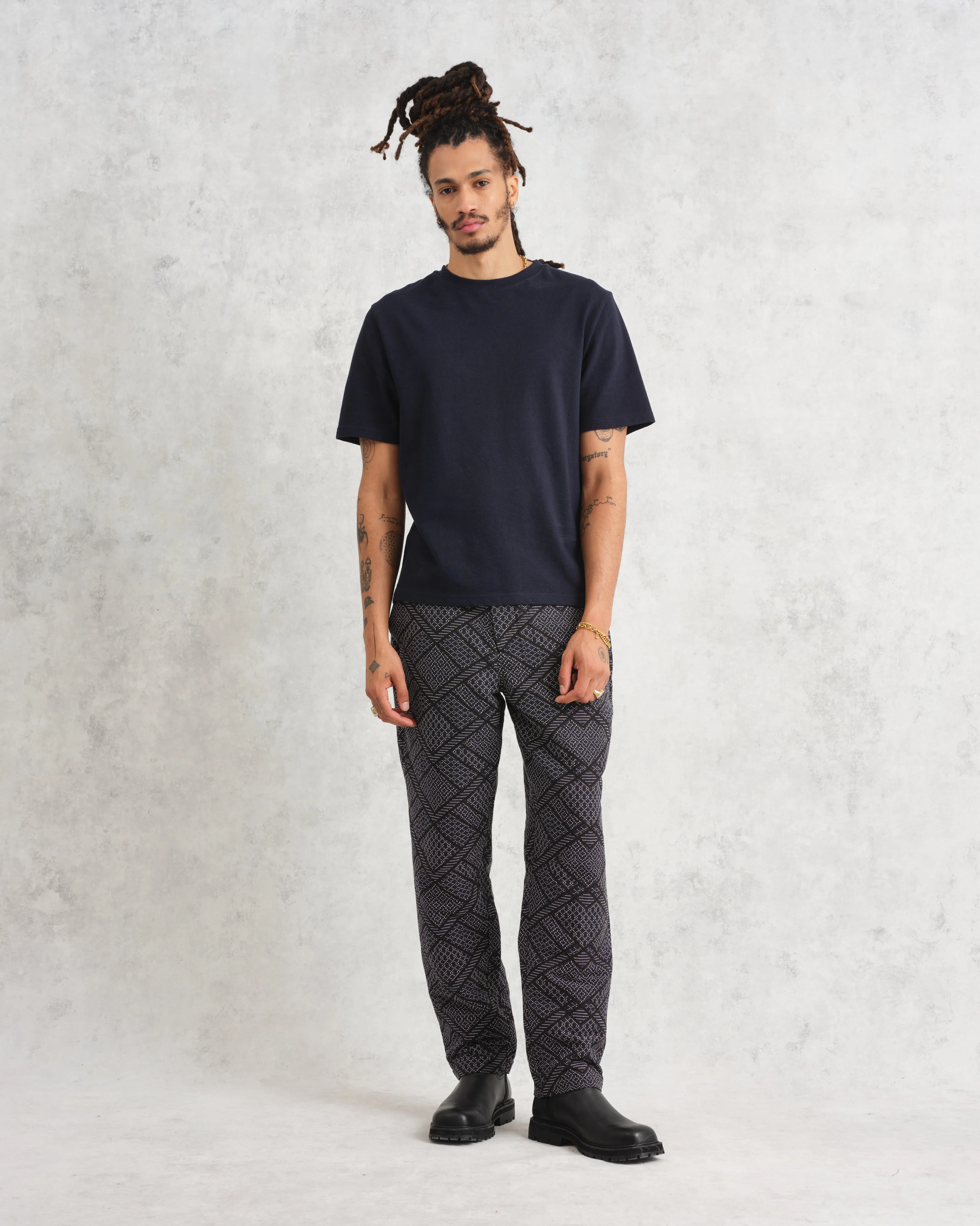 Kurt - Navy Diamond Stitch Jacquard Trousers sold by Wax London product image thumbnail 4