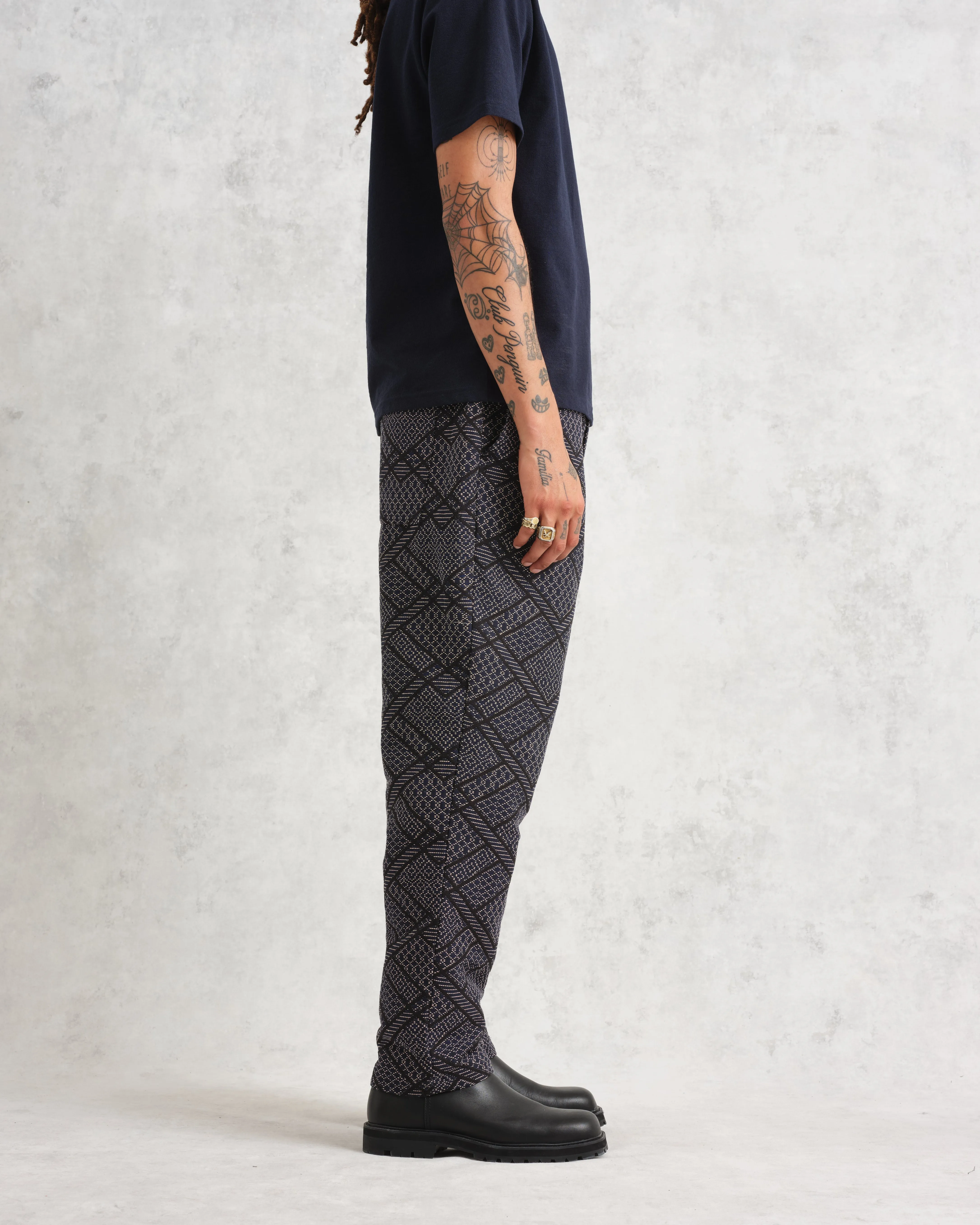 Kurt - Navy Diamond Stitch Jacquard Trousers sold by Wax London product image thumbnail 5