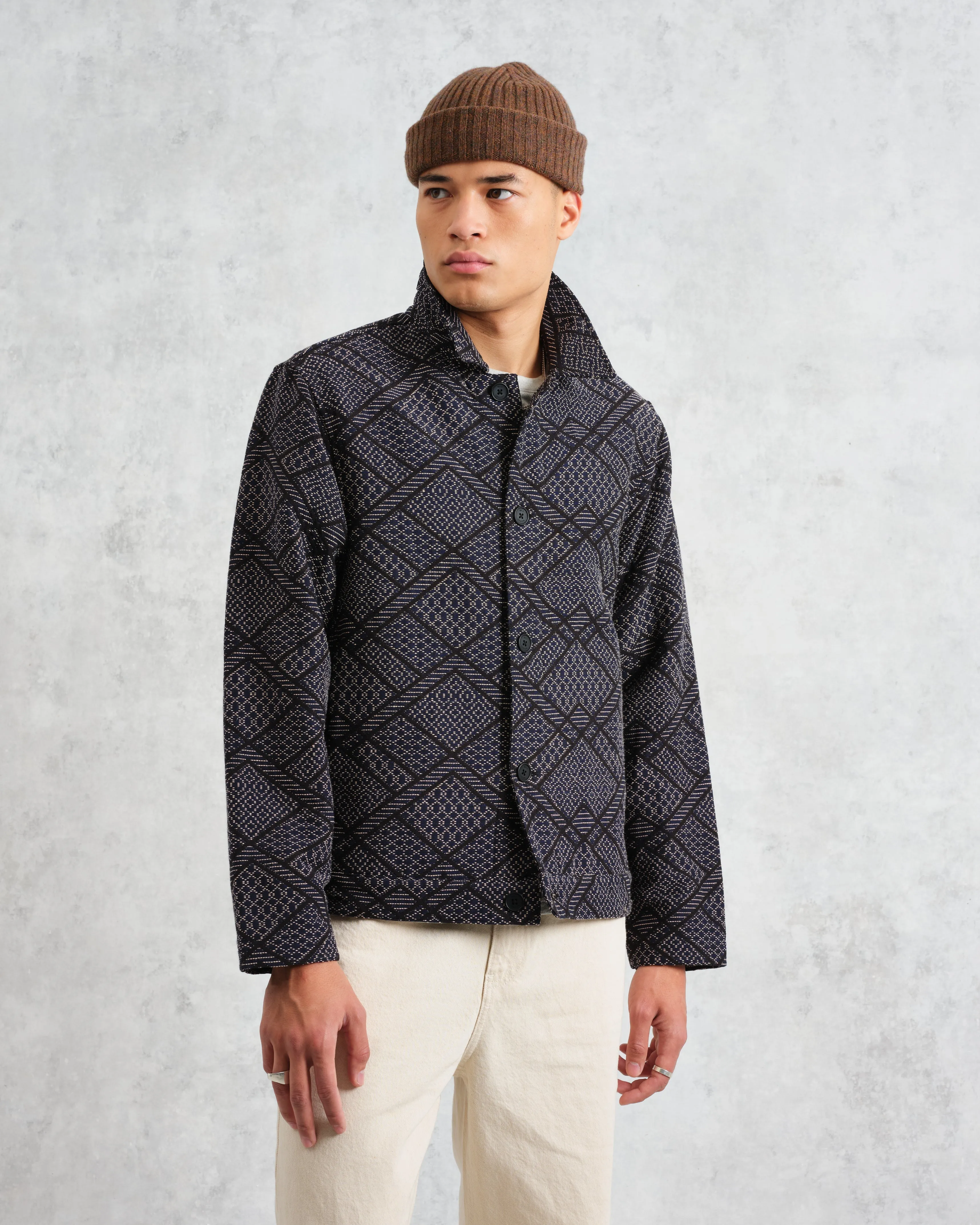 Iggy - Navy Diamond Stitch Jacquard Jacket sold by Wax London product image thumbnail 2