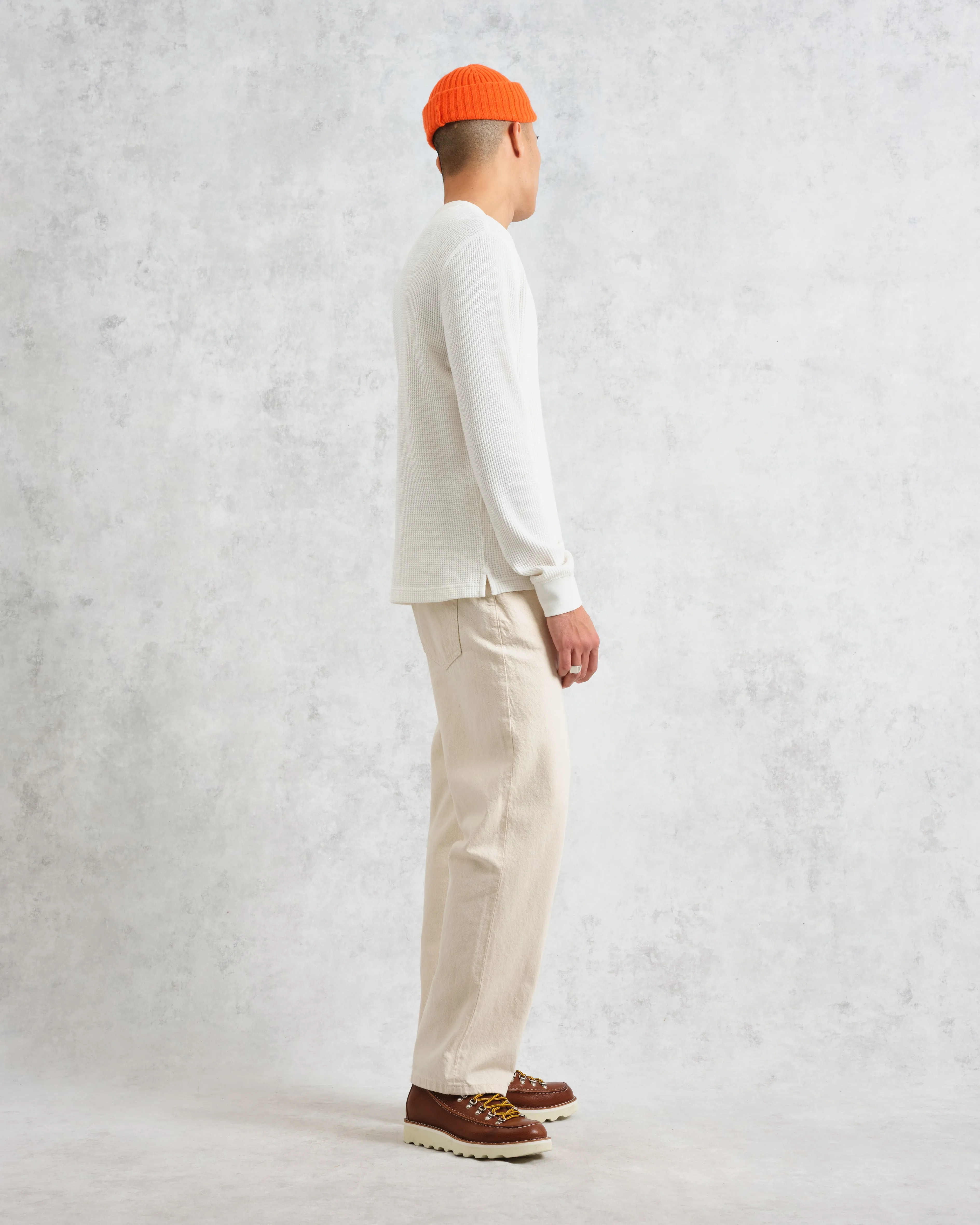 Halton - Ecru Waffle Long-Sleeve Henley T-Shirt sold by Wax London product image thumbnail 5