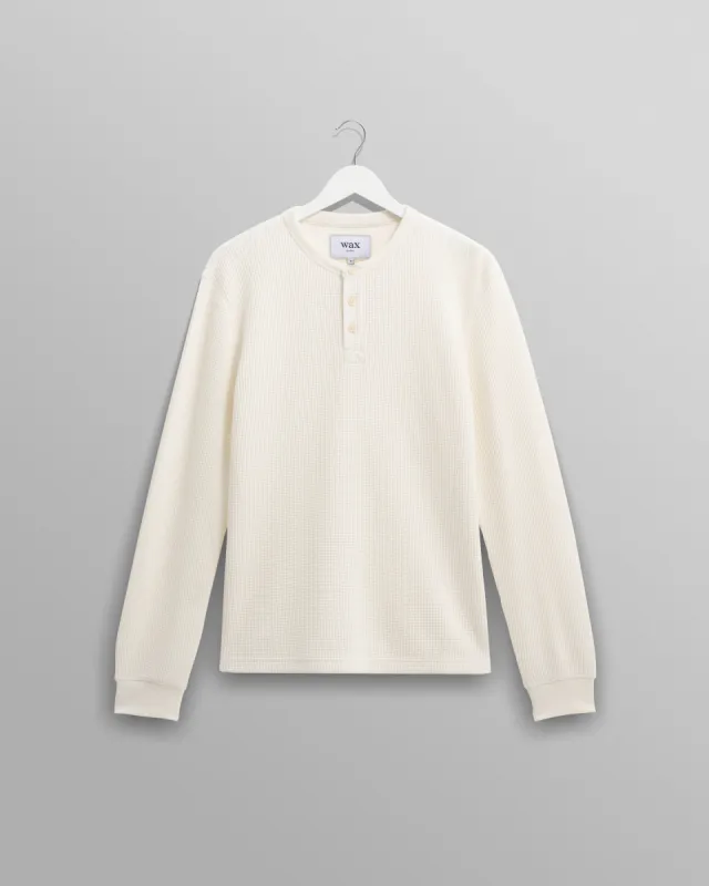 Halton - Ecru Waffle Long-Sleeve Henley T-Shirt sold by Wax London