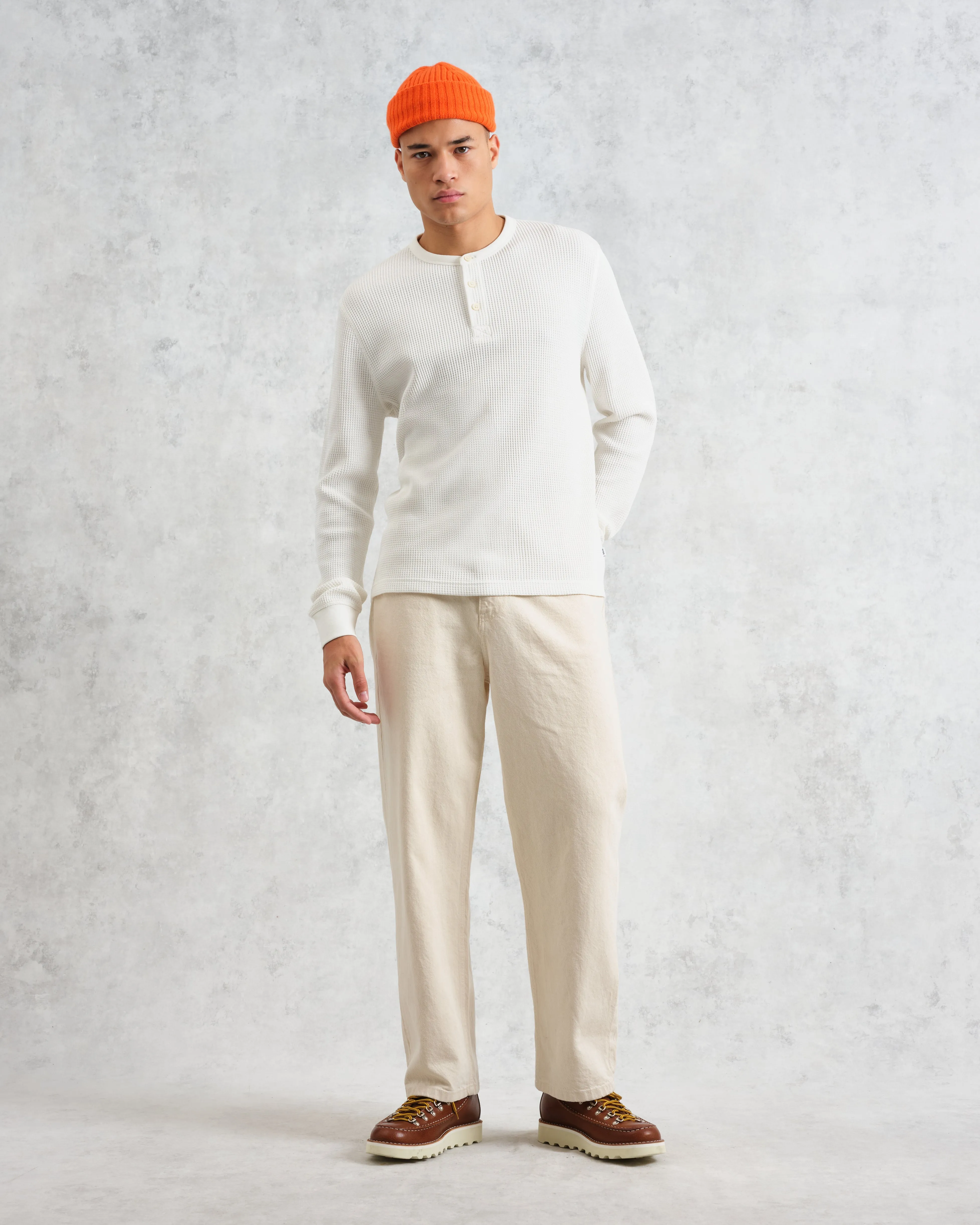 Halton - Ecru Waffle Long-Sleeve Henley T-Shirt sold by Wax London product image thumbnail 4
