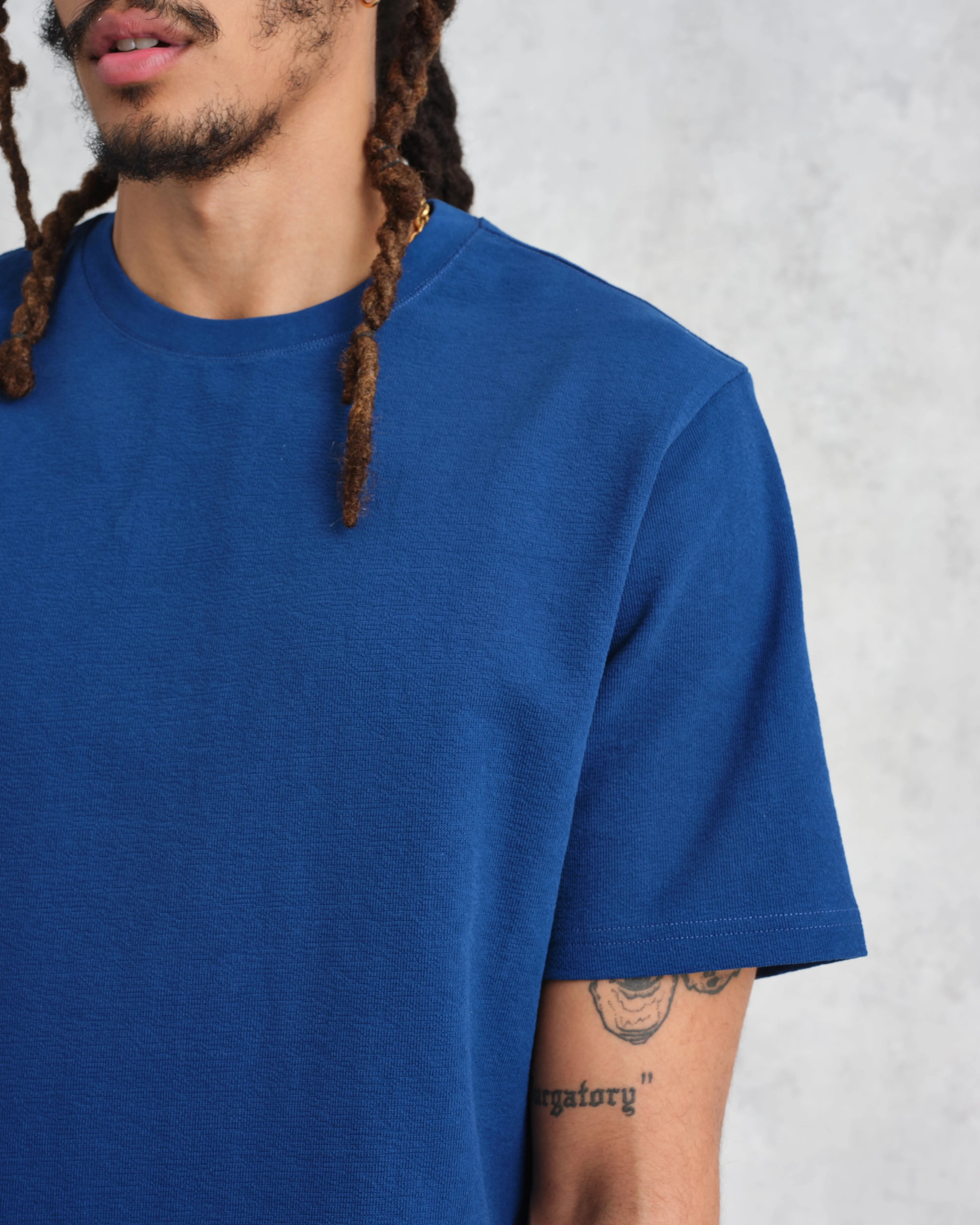 Dean - Blue Textured Organic Cotton T-Shirt sold by Wax London product image thumbnail 2