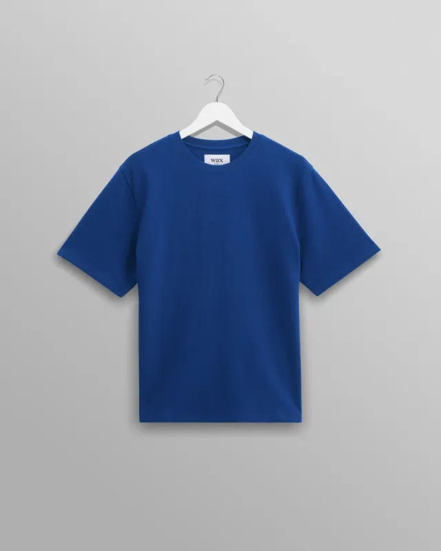 Dean - Blue Textured Organic Cotton T-Shirt sold by Wax London