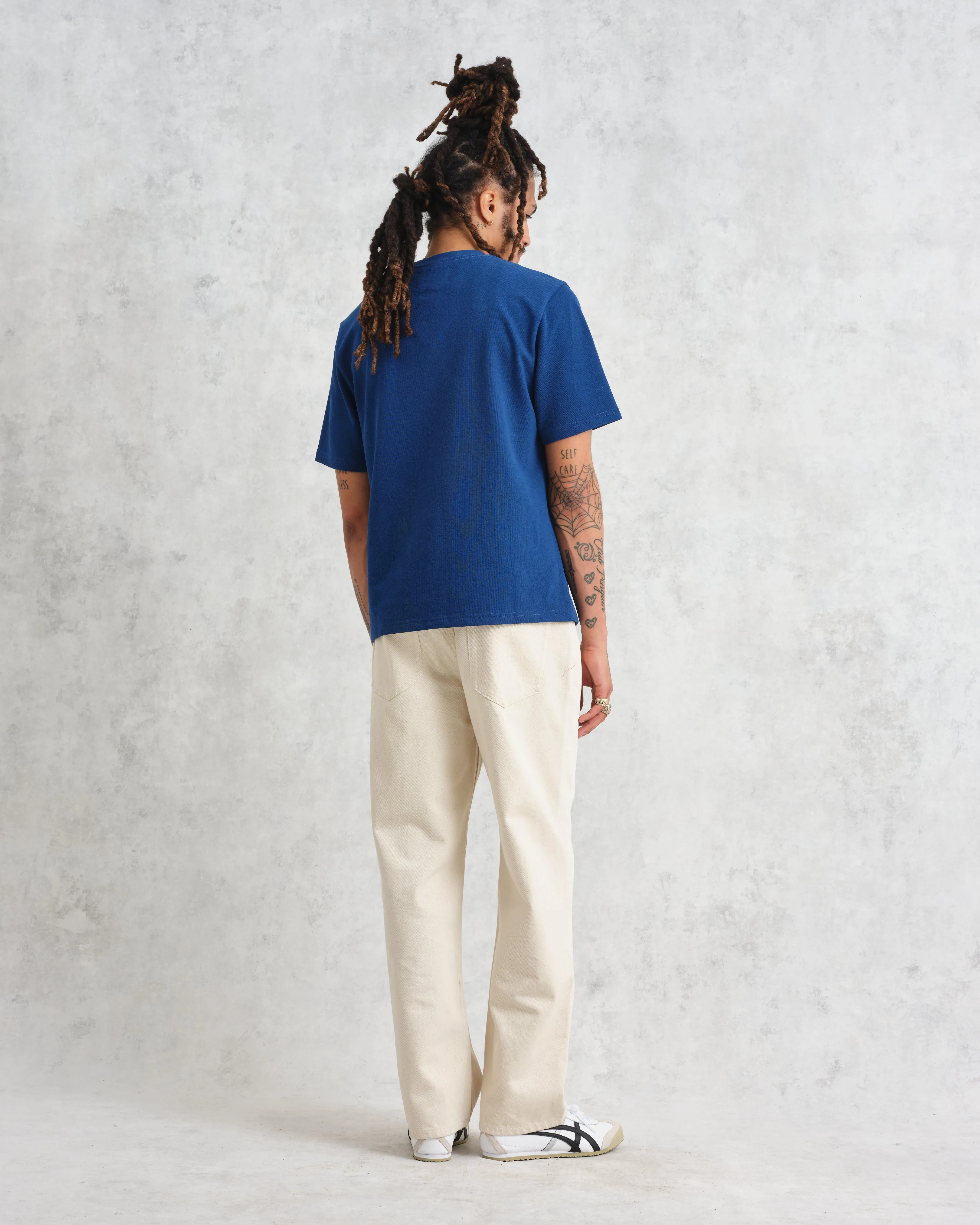 Dean - Blue Textured Organic Cotton T-Shirt sold by Wax London product image thumbnail 5