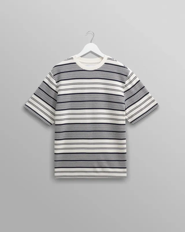 Dean - Ecru And Navy Striped Organic Cotton T-Shirt sold by Wax London