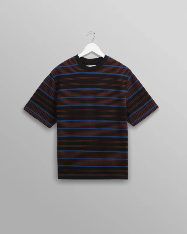 Dean - Blue And Brown Striped Organic Cotton T-Shirt sold by Wax London